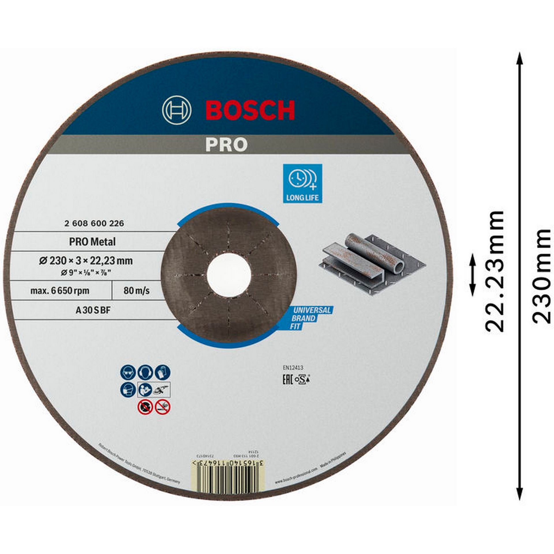 Bosch PRO Metal Trennscheibe, 230 x 3 x 22.23 mm, gekröpft, oSa #2608600226