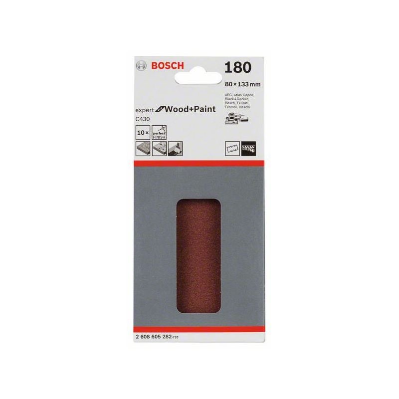 Bosch Schleifblatt C430, 80 x 133 mm, 180, 8 Löcher, Klett, 10er-Pack #2608605282