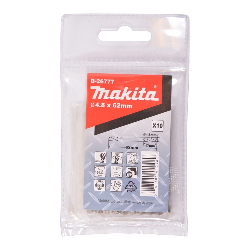 Makita HSS-G Doppelbohrer, 4,8 x 62 mm, 10 Stk. #B-26777