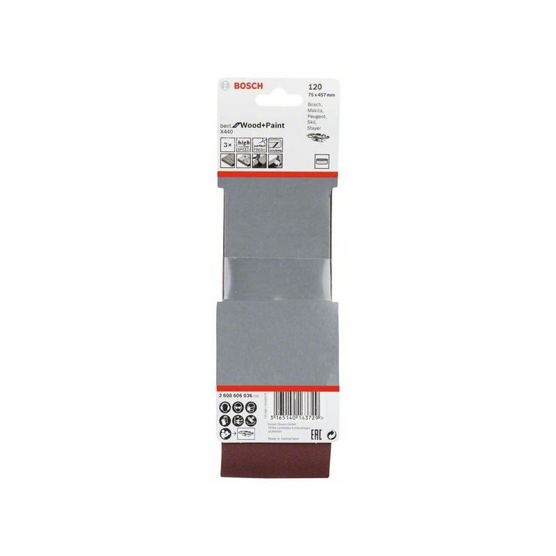 Bosch PRO X440 Schleifband, 75 x 457 mm, G120, 3-tlg. #2608606036