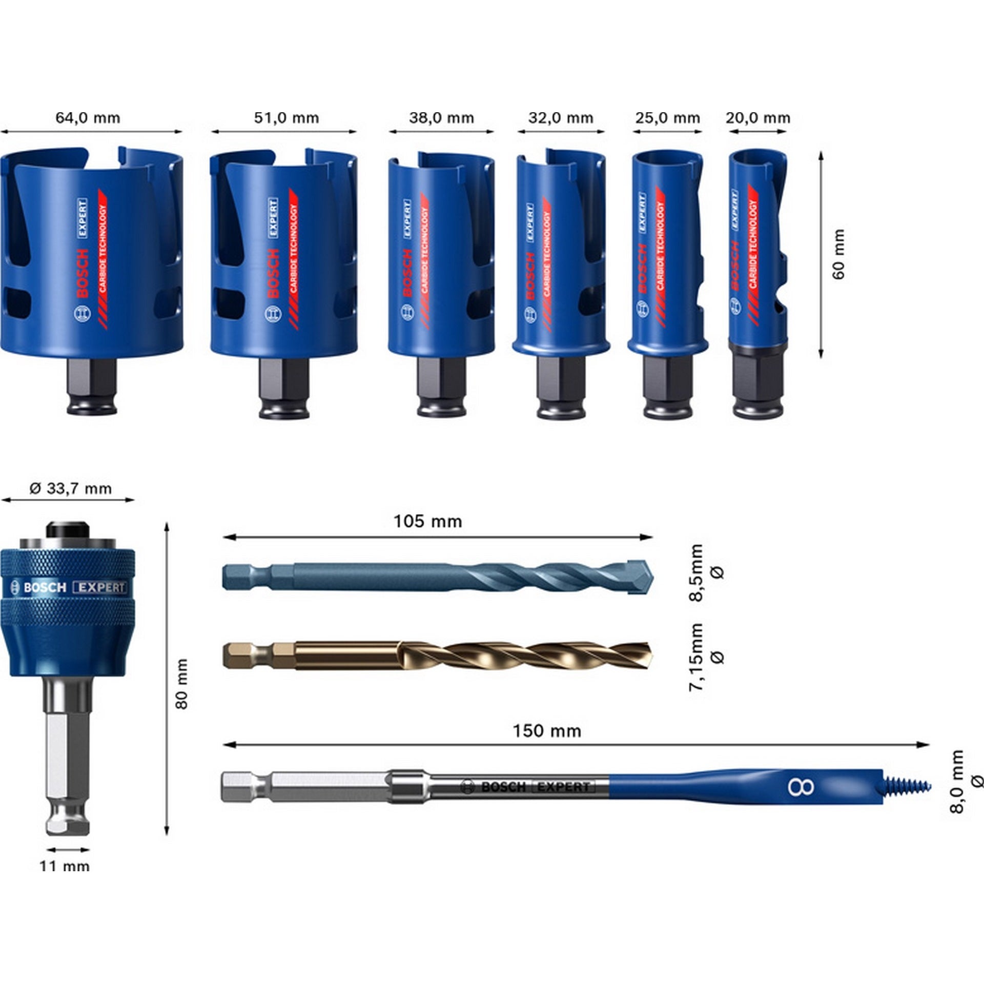 Bosch EXPERT Construction Material Lochsäge-Set 20/25/32/38/51/64 mm, 10-tlg. #2608900490