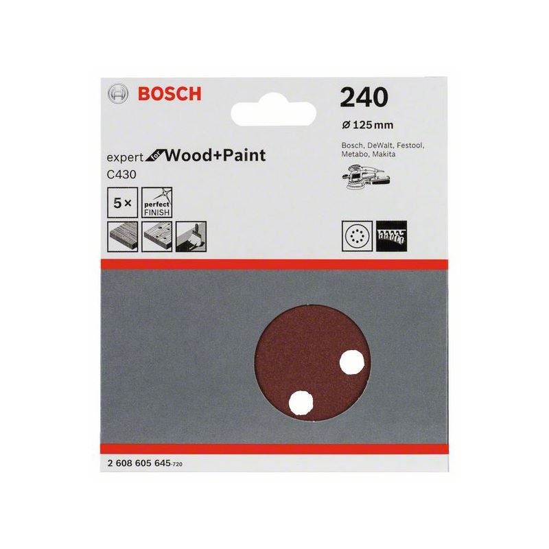 Bosch Schleifblatt C430, 125 mm, 240, 8 Löcher, Klett, 5er-Pack #2608605645