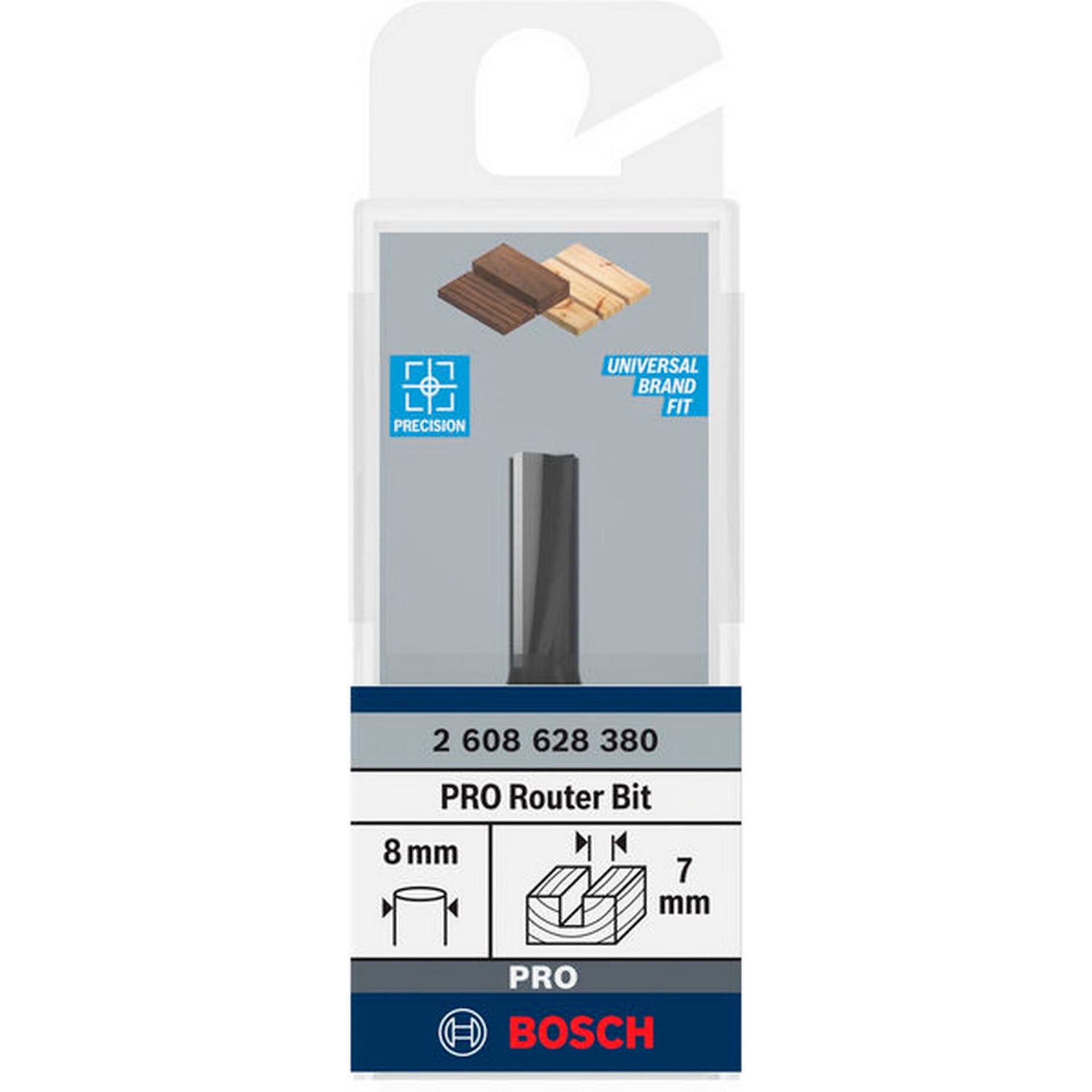 Bosch PRO Nutfräser, zweischneidig, D 7 mm, L 19,6 mm, S 8 mm #2608628380