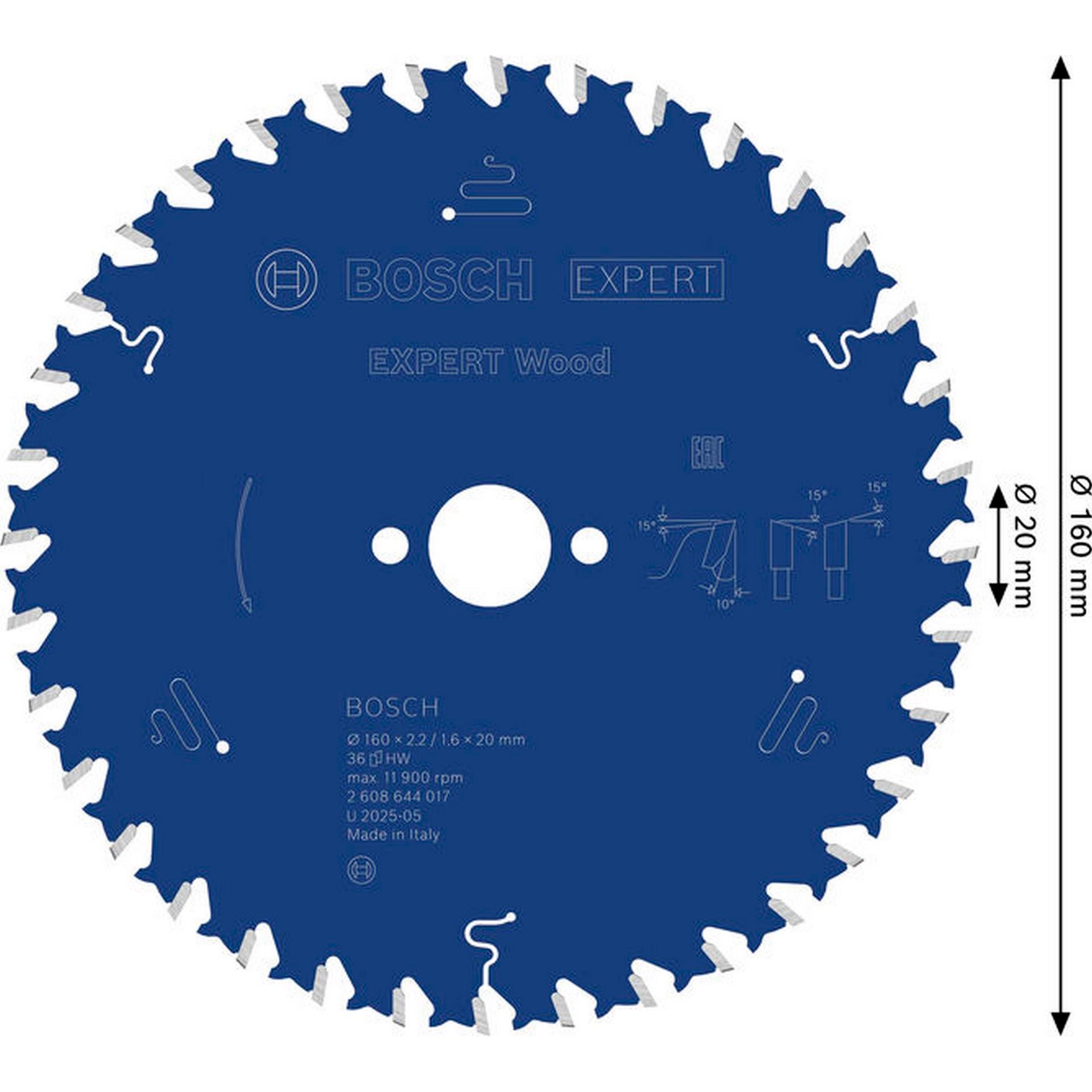 Bosch EXPERT Wood Kreissägeblatt, 160x2,2/1,6x20 mm, Z36 #2608644017