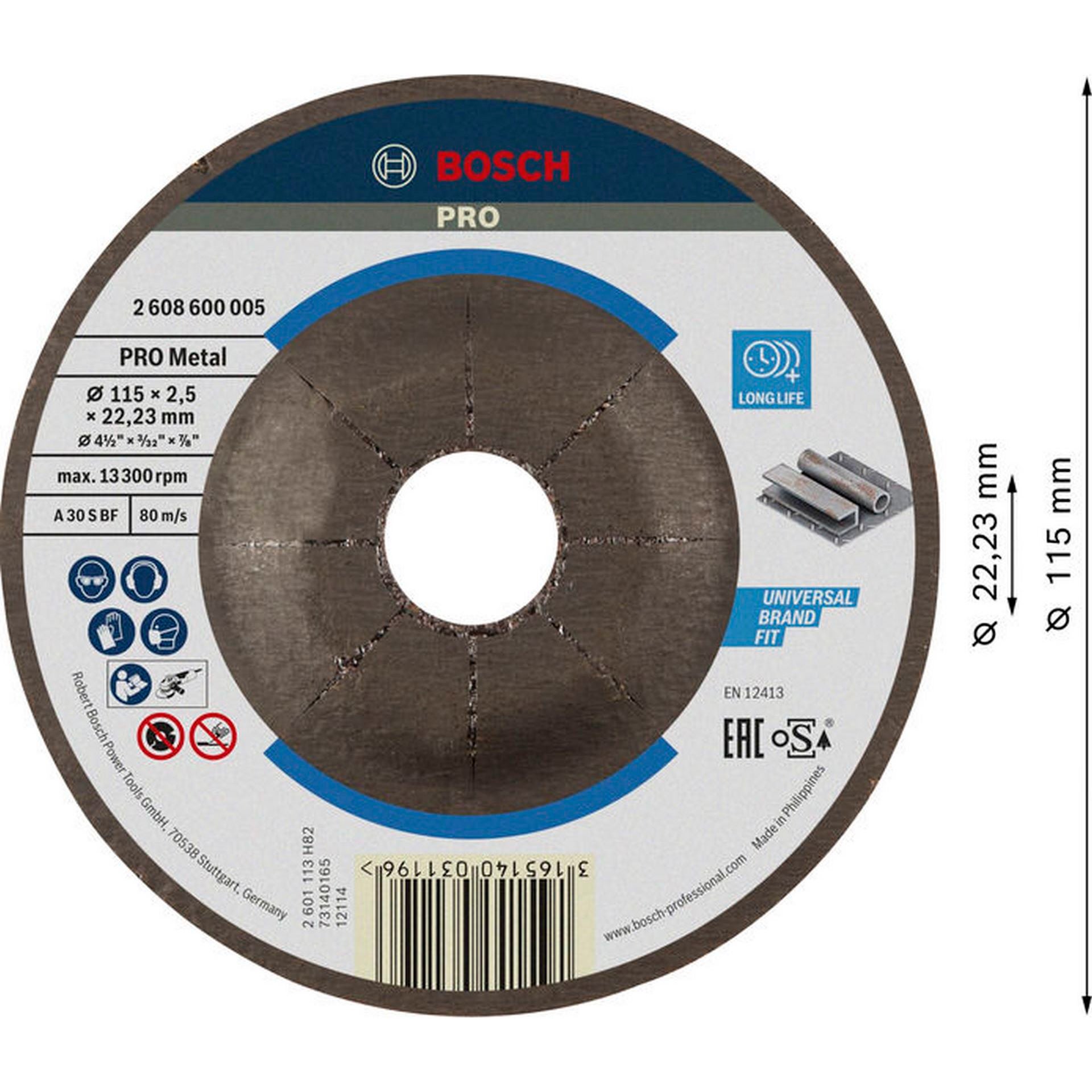 Bosch PRO Metal Trennscheibe, 115 x 2,5 x 22,23 mm, gekröpft, oSa #2608600005