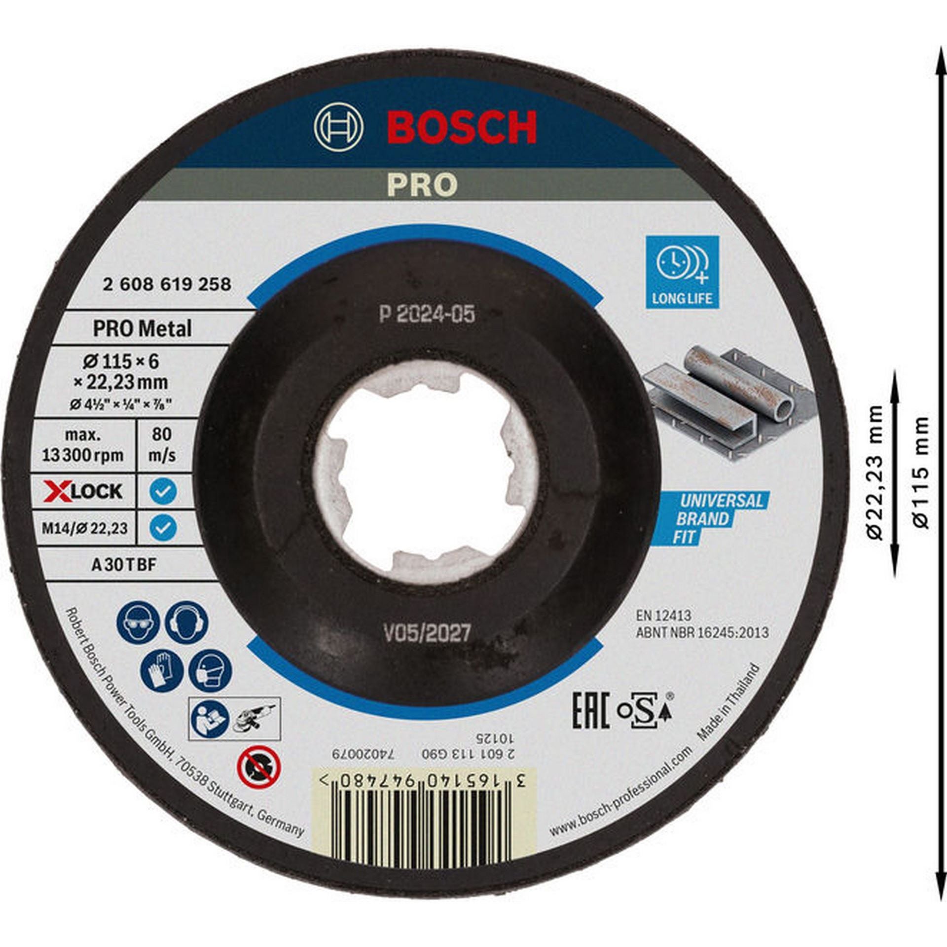 Bosch PRO Metal X-Lock Schleifscheibe, 115 x 6 x 22.23 mm, oSa #2608619258