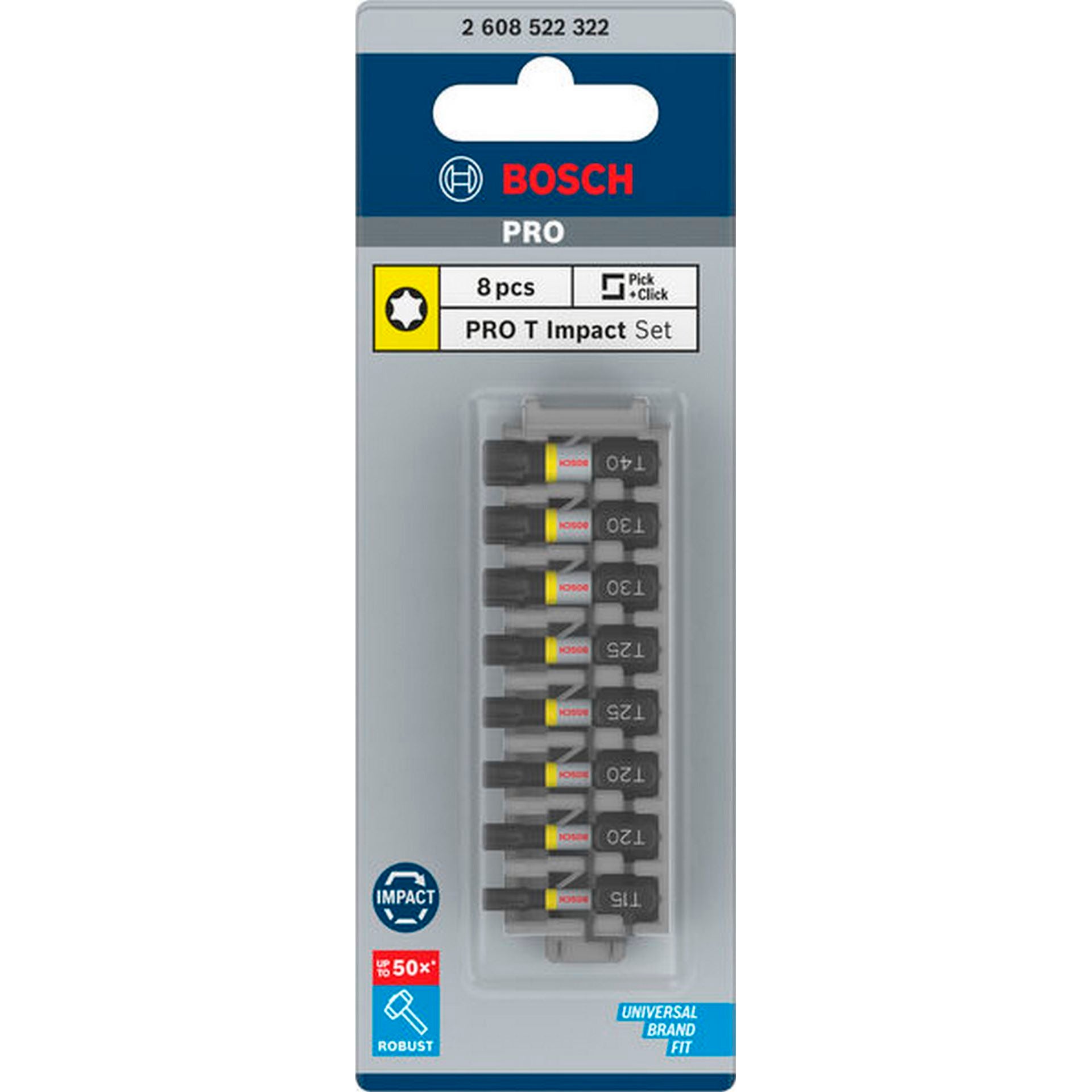 Bosch PRO Torx Impact Bit Set, T15; T20(x2); T25(x2); T30(x2); T40, 25 mm, 8-tlg. #2608522322