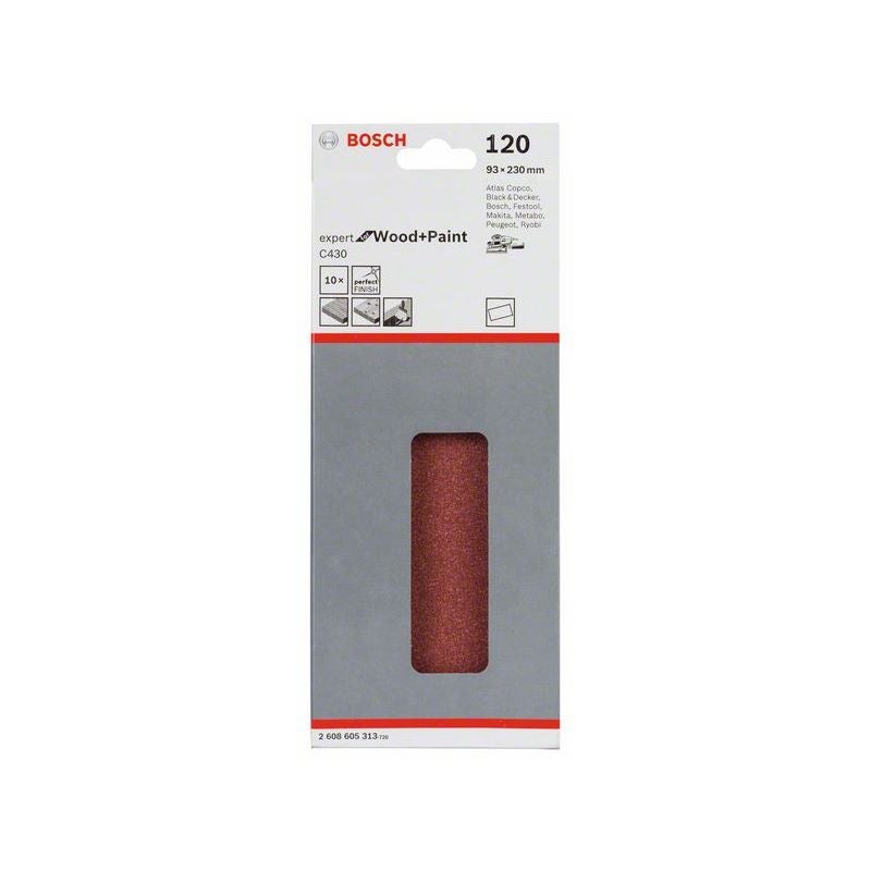 Bosch Schleifblatt C430, 93 x 230 mm, 120, ungelocht, gespannt, 10er-Pack #2608605313
