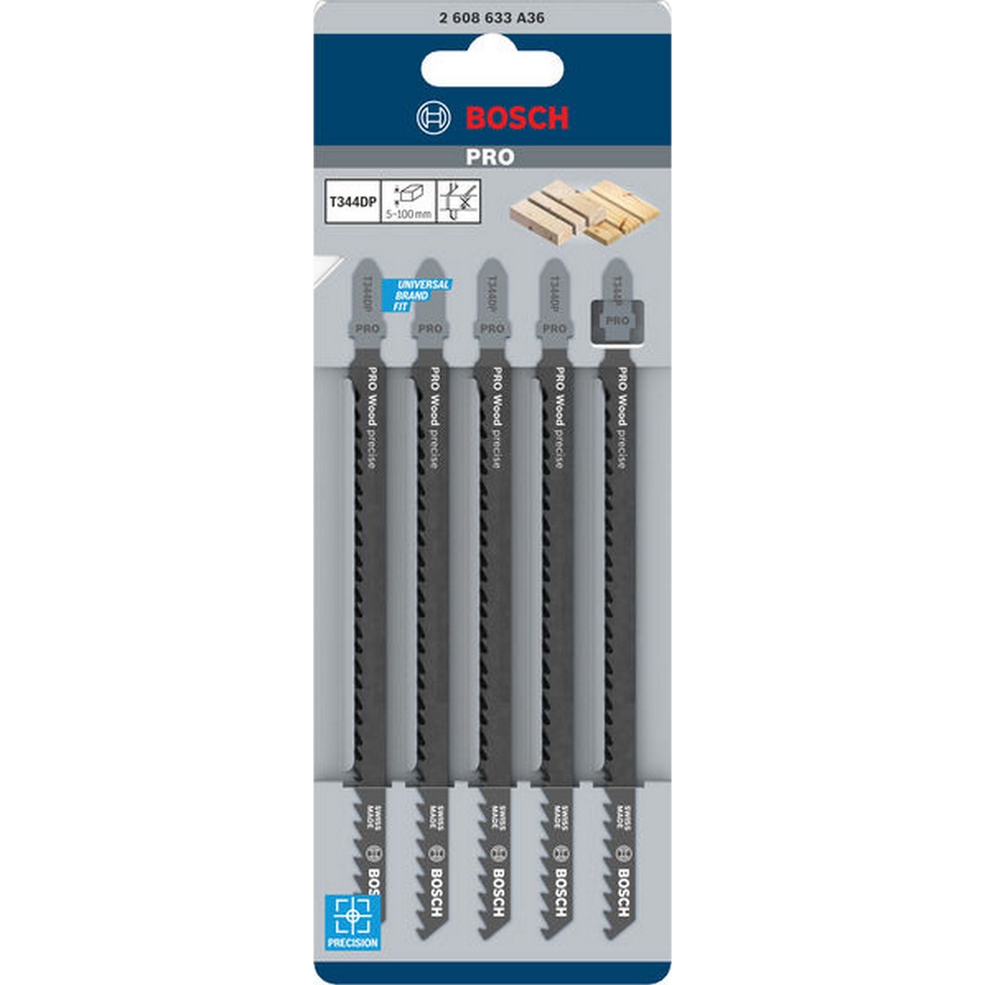 Bosch PRO Wood precise T344DP Stichsägeblatt, 152 mm, 5-tlg. #2608633A36