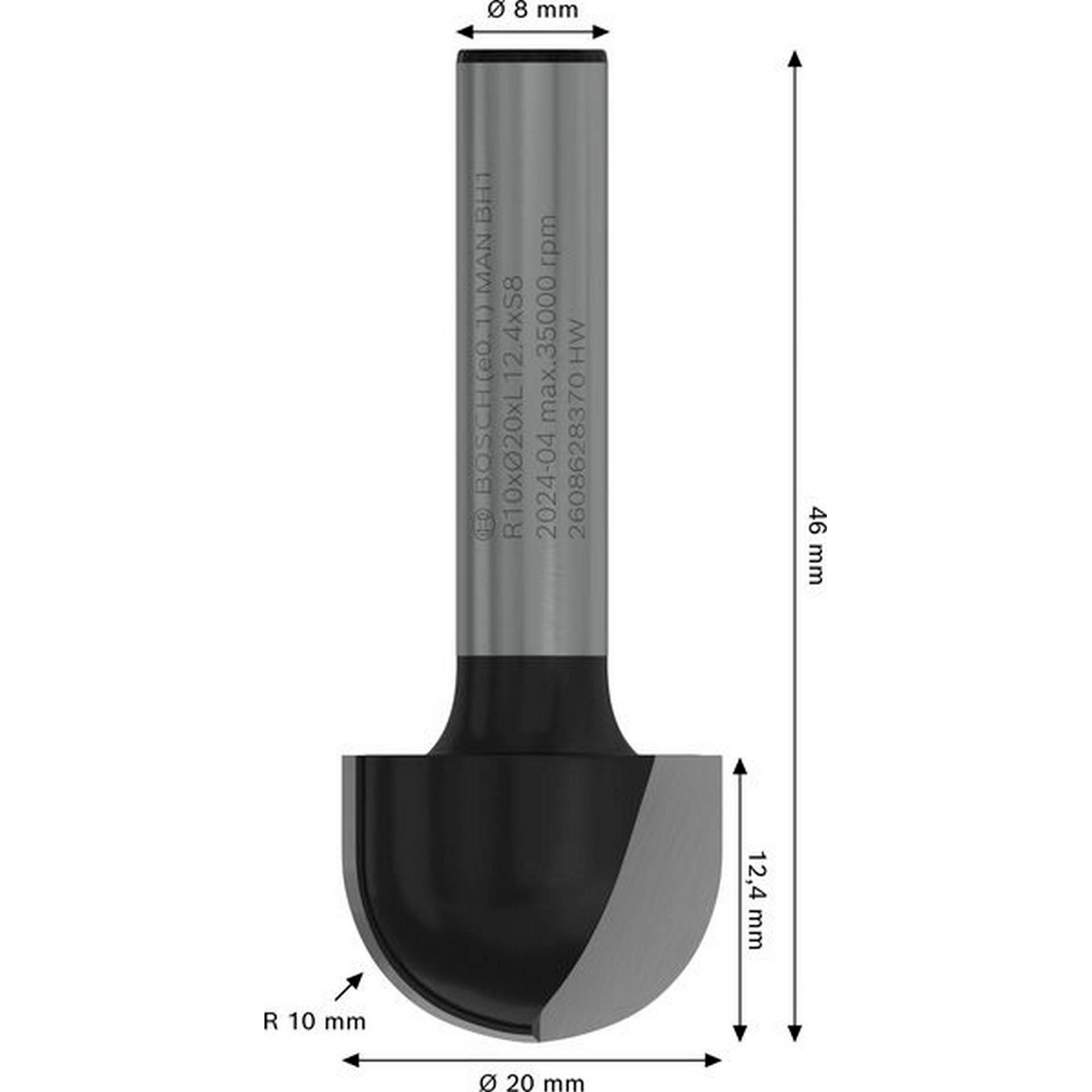 Bosch PRO Hohlkehlfräser, R 10 mm, S 8 mm #2608628370