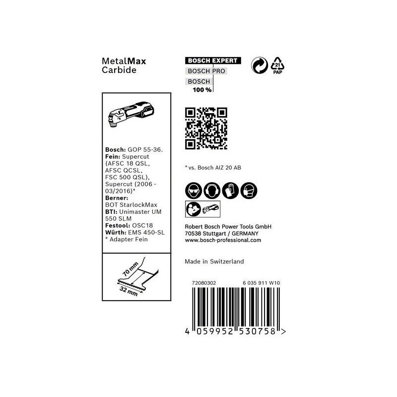 Bosch EXPERT MetalMax MAII 32 AIT Tauchsägeblatt, 70x32 mm, 10-tlg. #2608900023