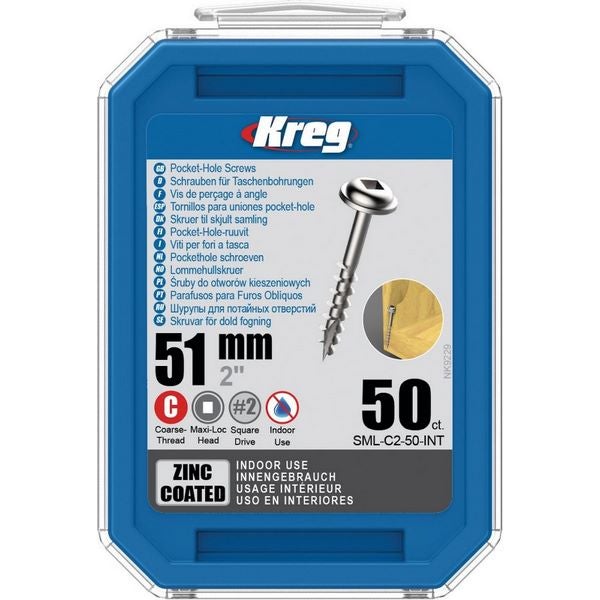 Kreg Pocket-Hole Schrauben 51 mm, Verzinkt, Maxi-Loc, Grobgewinde, 50 Stück #SML-C2-50-INT