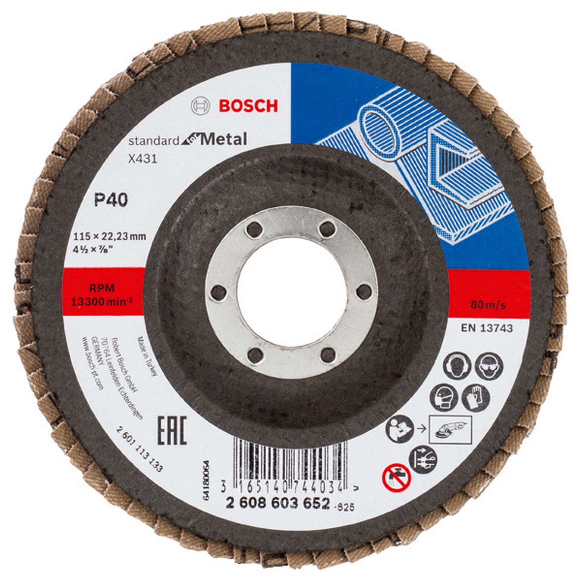 Bosch Fächerschleifscheibe X431 Standard for Metal, gewinkelt, 115 mm, 22,23 mm, 40 #2608603652