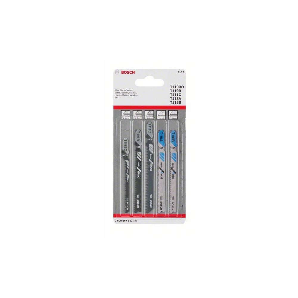 Bosch 5-tlg. Stichsägeblatt-Set Basic for Wood and Metal Basic, T-Schaft #2608667857