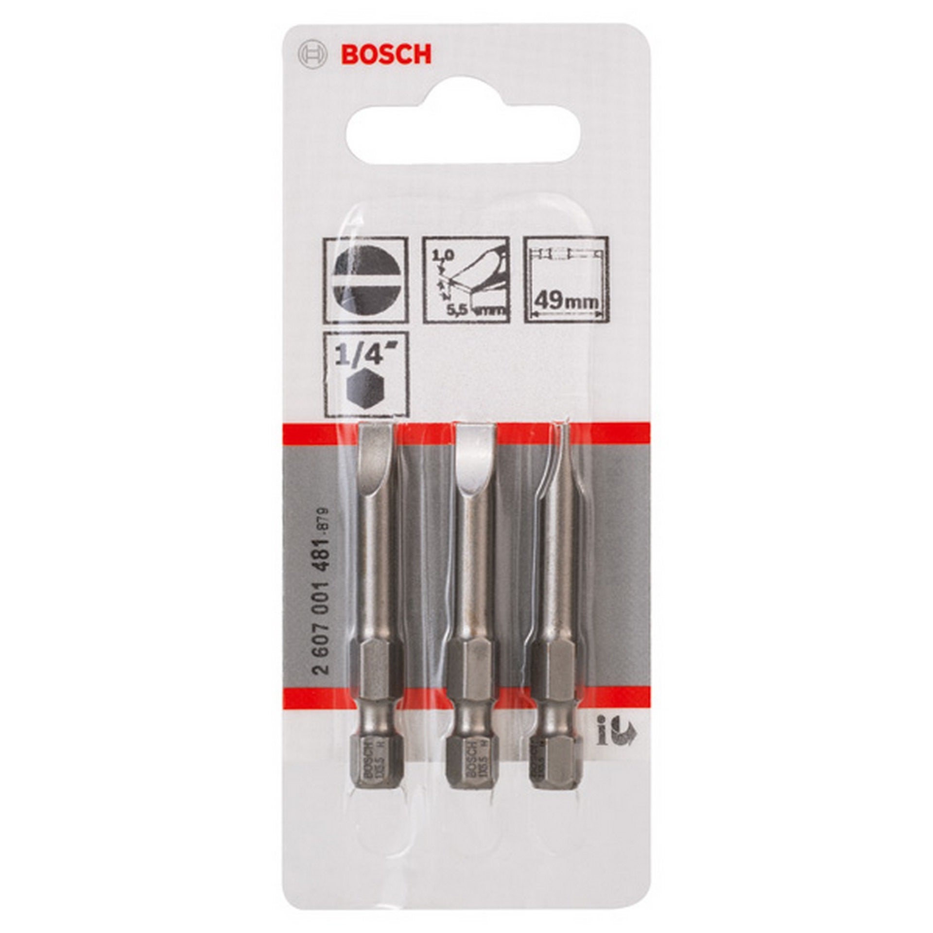 Bosch Schrauberbit Extra-Hart S 1,0 x 5,5, 49 mm, 3er-Pack #2607001481