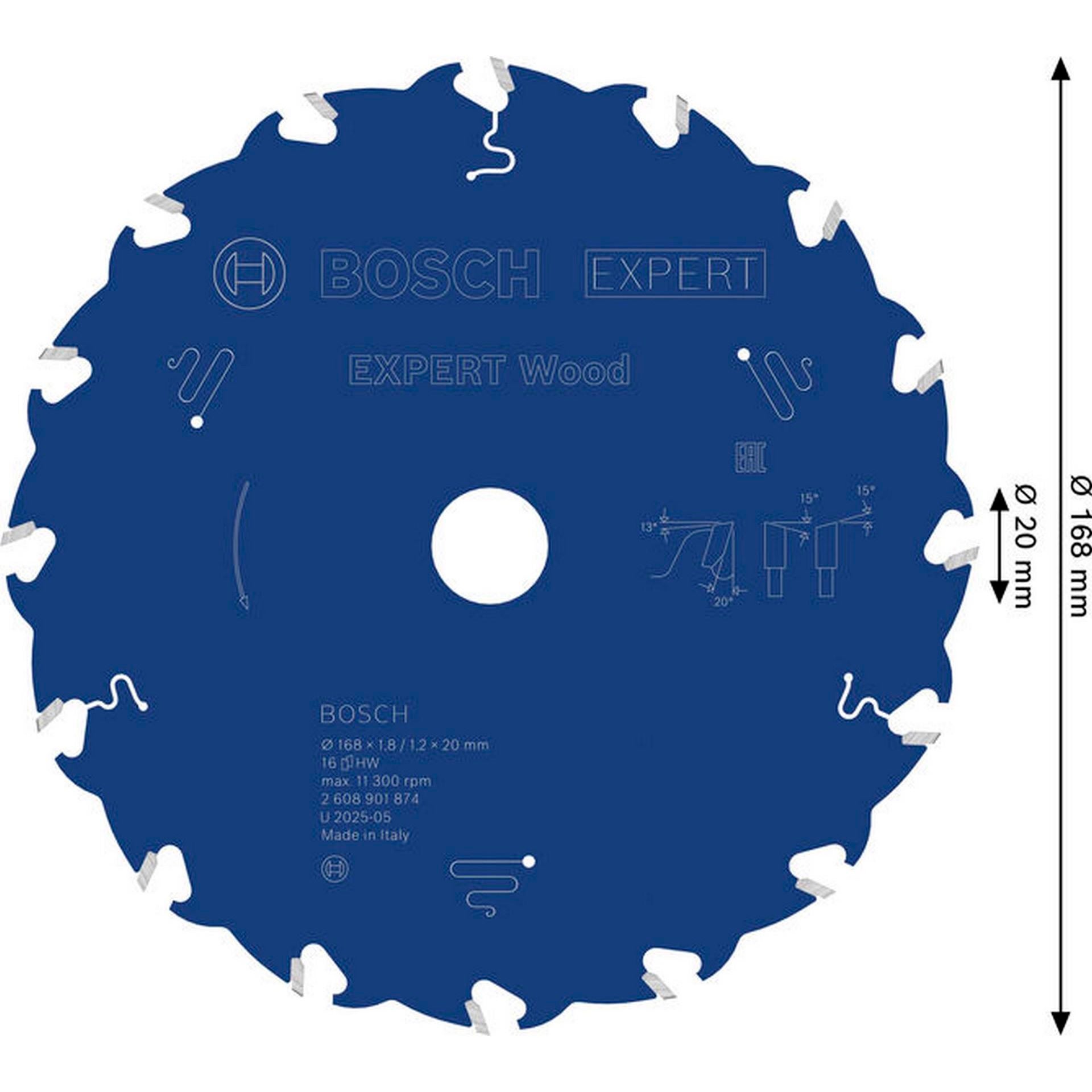 Bosch EXPERT Wood Kreissägeblatt, 168x1,8/1,2x20 mm, Z16 #2608901874