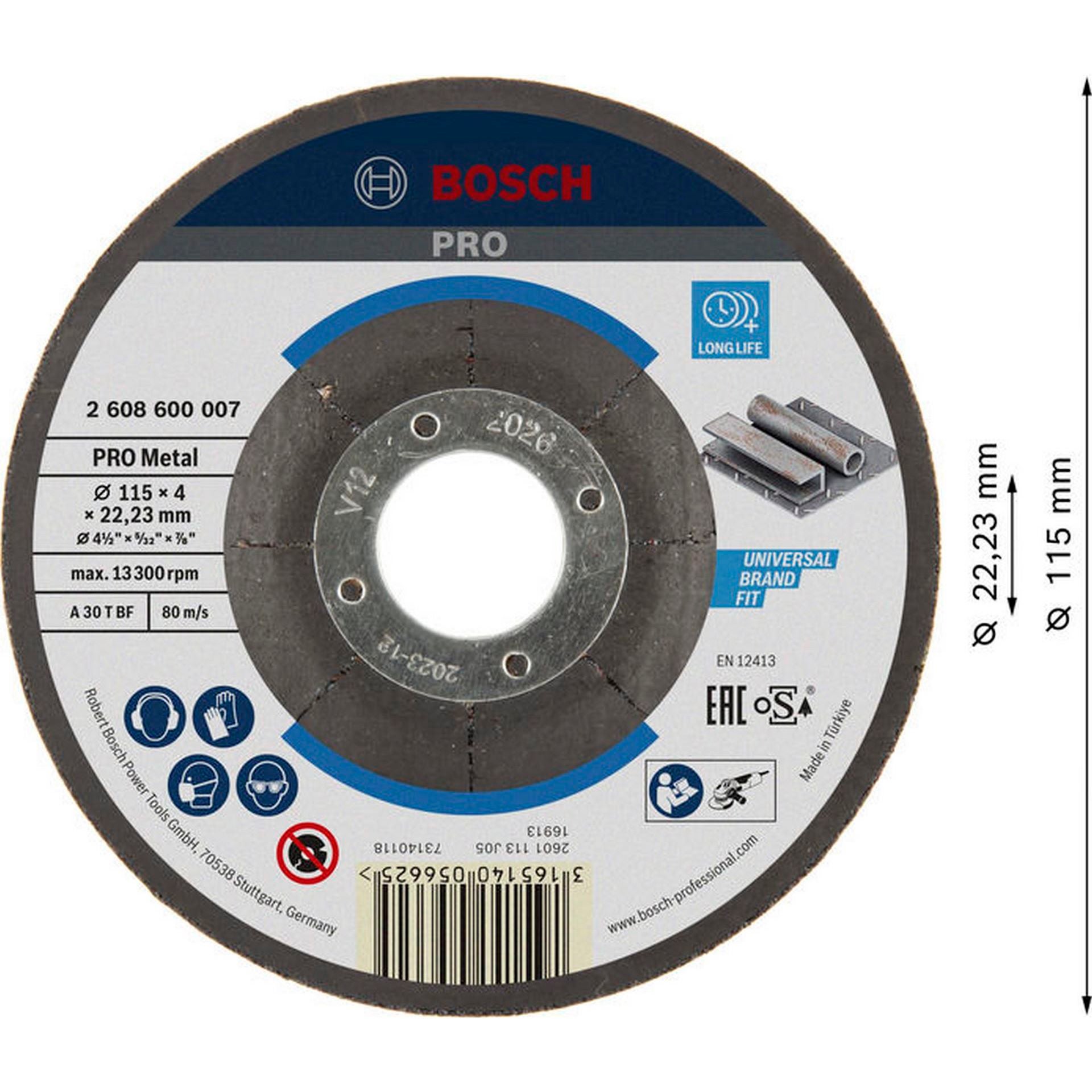 Bosch PRO Metal Gebundene Schleifscheibe, 115 x 4 x 22,23 mm #2608600007