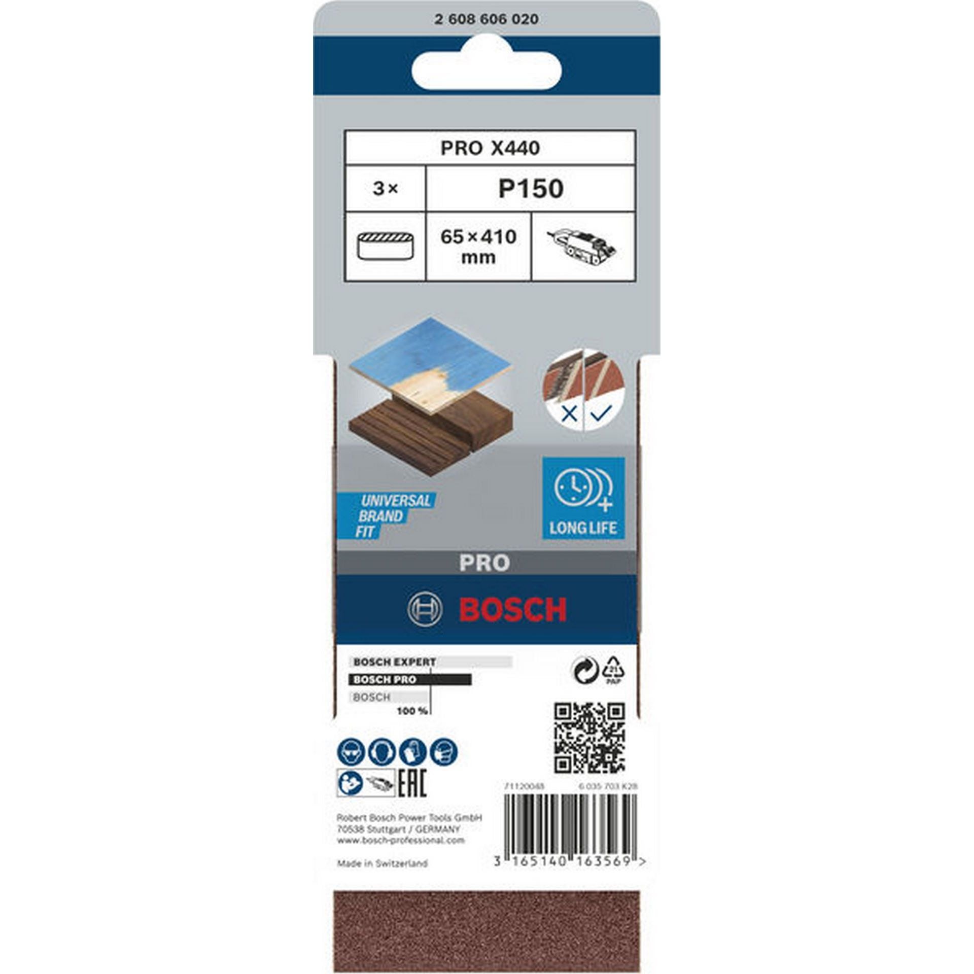 Bosch PRO X440 Schleifband, 65 x 410 mm, G150, 3-tlg. #2608606020