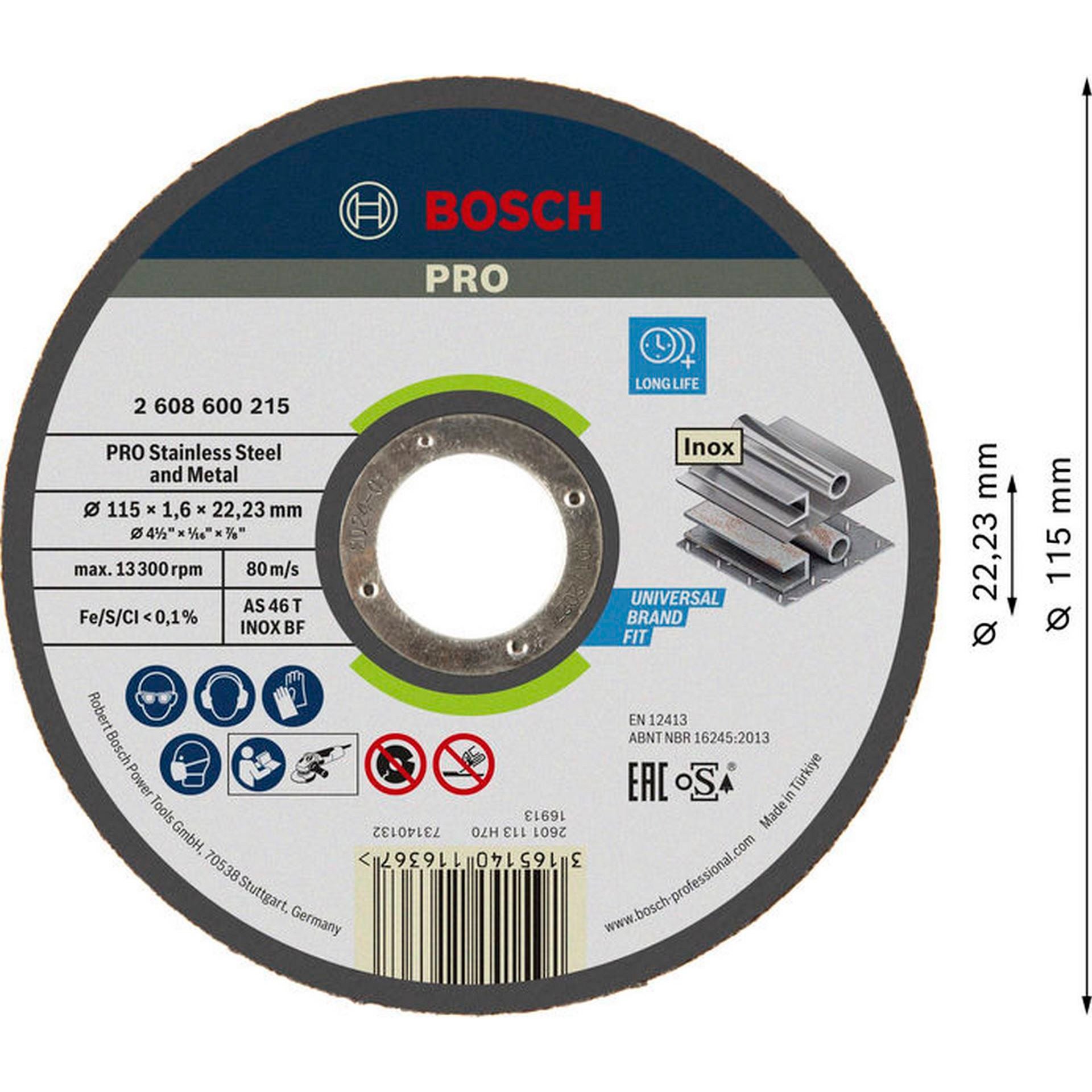 Bosch PRO Stainless Steel and Metal Trennscheibe, 115 x 1,6 x 22,23 mm, gerade. #2608600215