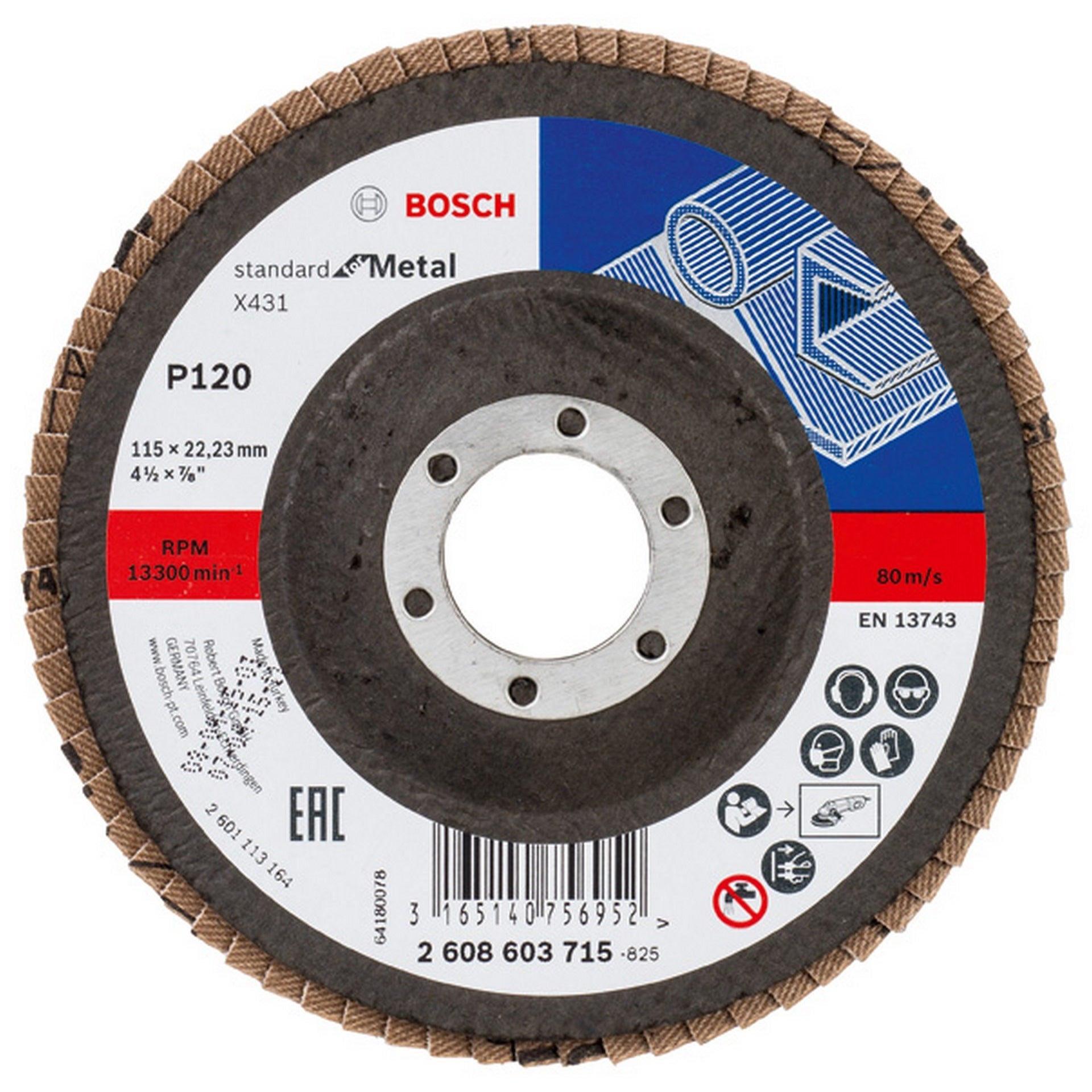 Bosch Fächerschleifscheibe X431 Standard for Metal, gerade, 115 mm, 120, Glasgewebe #2608603715