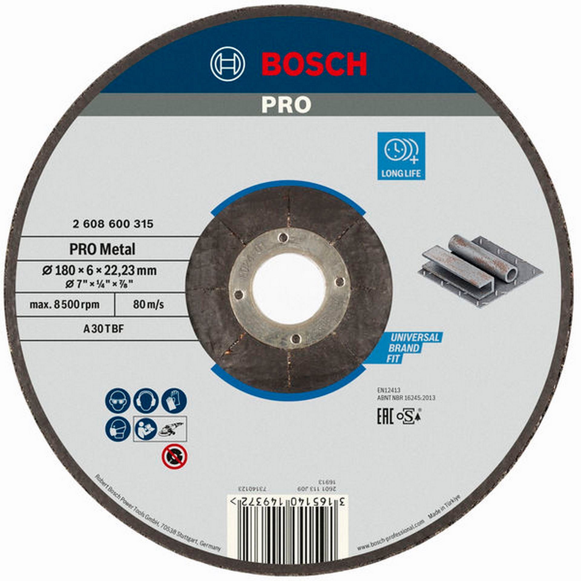 Bosch PRO Metal Schleifscheibe, 180 x 6 x 22.23 mm, oSa #2608600315