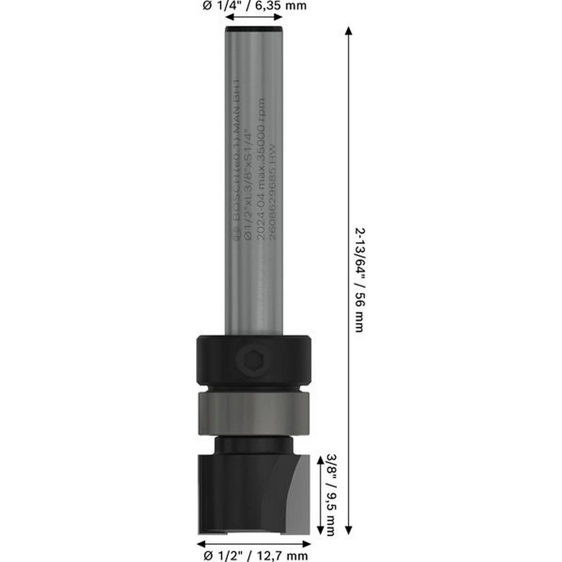 Bosch PRO Bündigfräser mit oberen Kugellager, D 1/2\", L 3/8\", S 1/4\" #2608629685