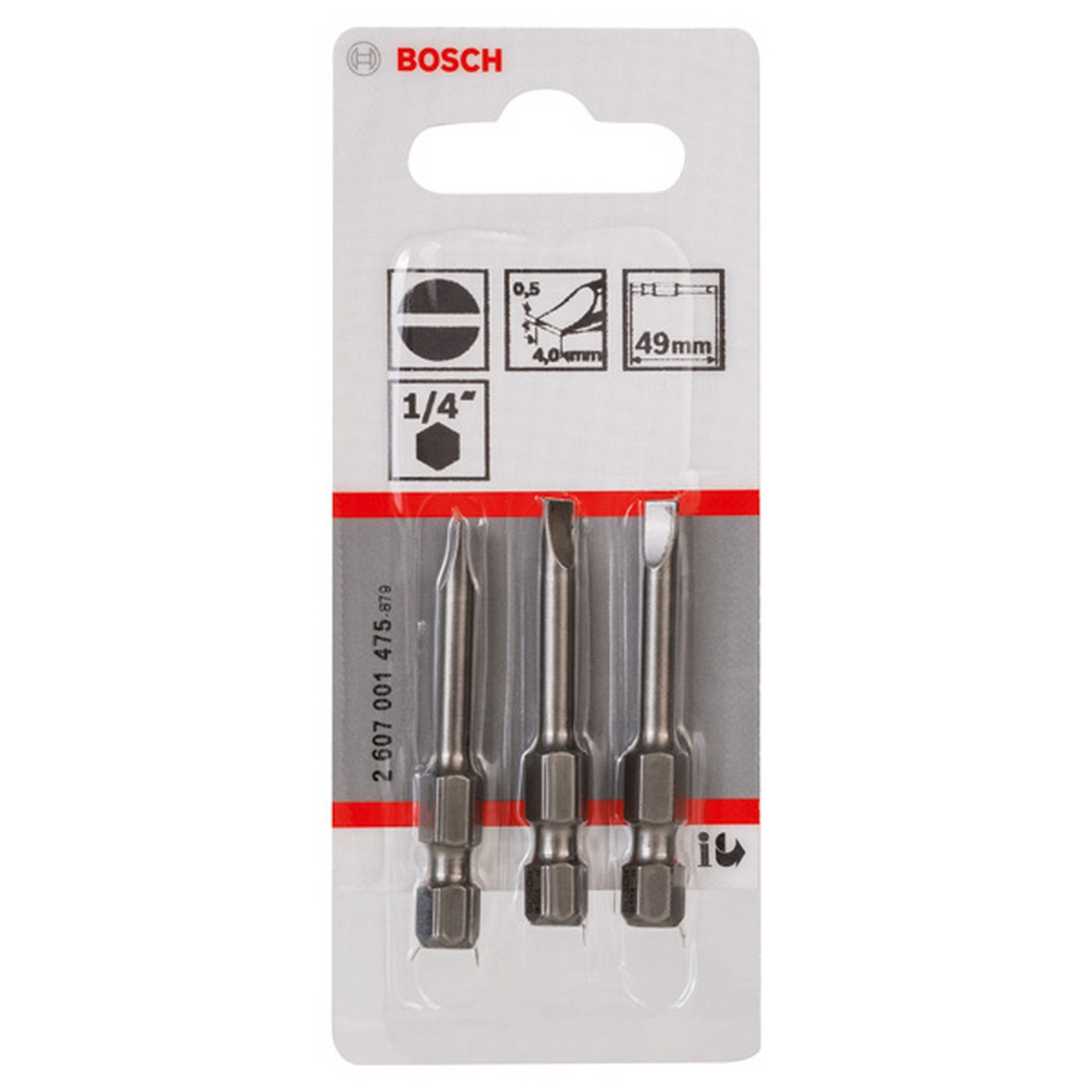 Bosch Schrauberbit Extra-Hart S 0,5 x 4,0, 49 mm, 3er-Pack #2607001475