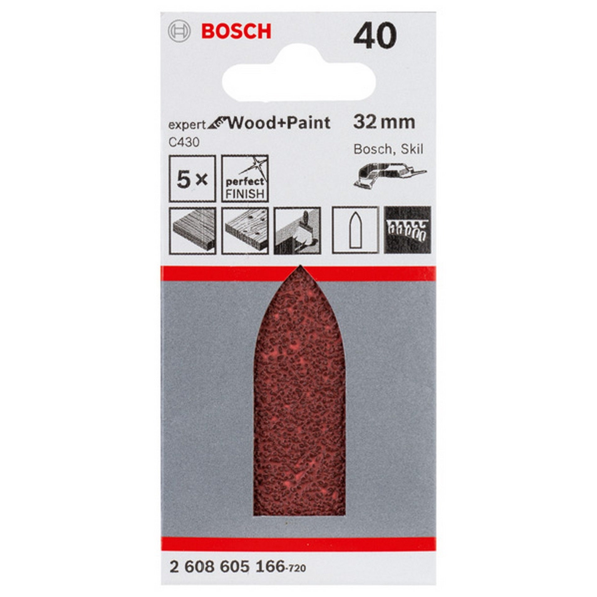 Bosch Schleifblatt C430, 32 mm, 40, ungelocht, 5er-Pack #2608605166