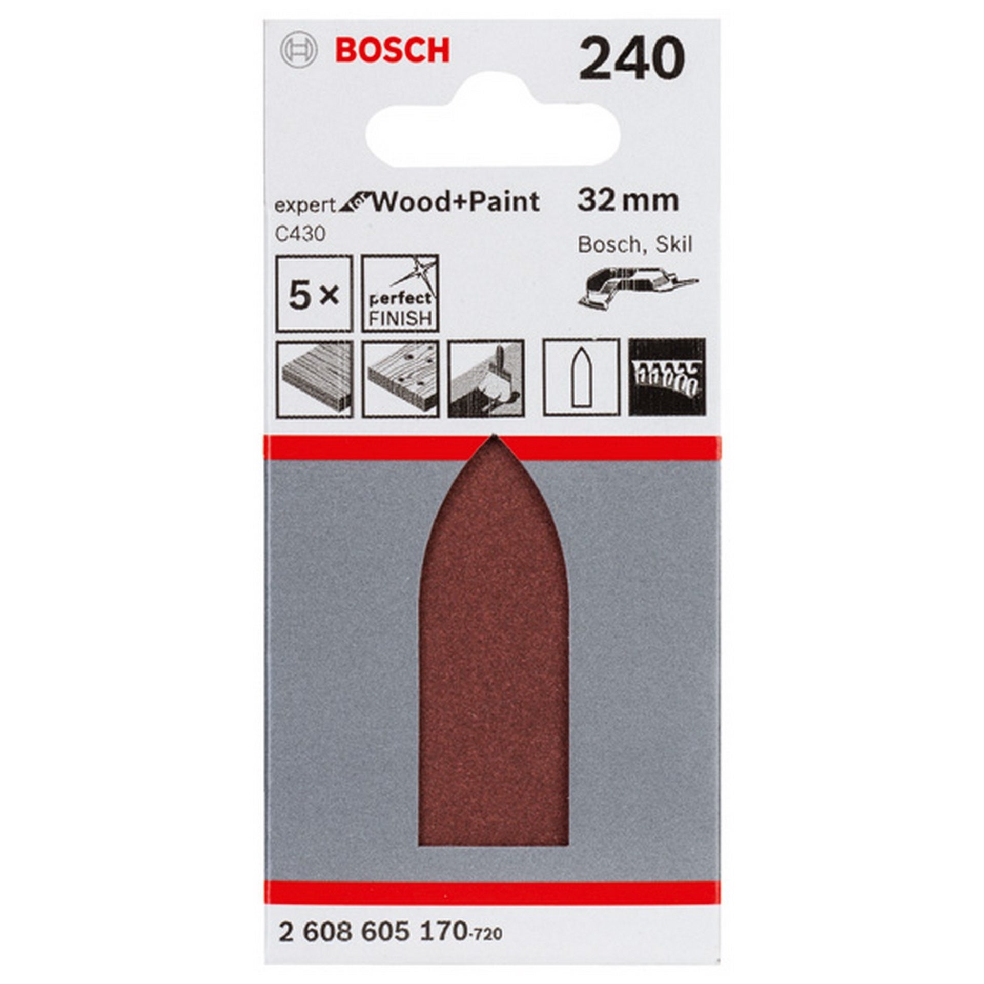 Bosch Schleifblatt C430, 32 mm, 240, ungelocht, 5er-Pack #2608605170