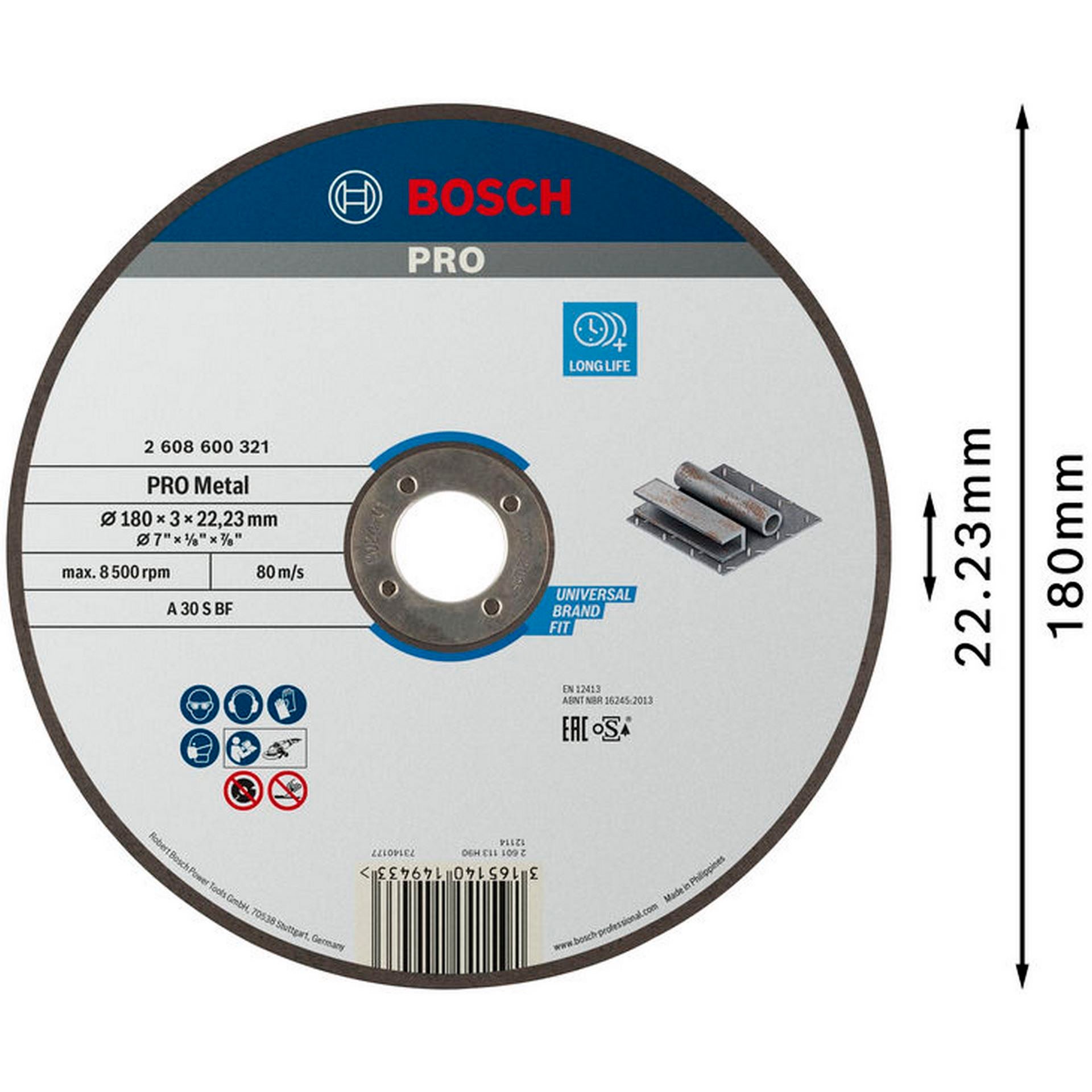 Bosch PRO Metal Trennscheibe, 180 x 3 x 22.23 mm, gerade, oSa #2608600321
