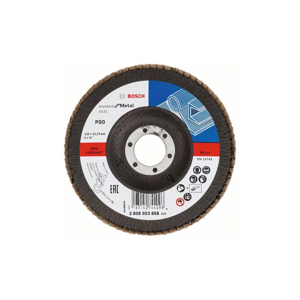 Bosch Fächerschleifscheibe X431 Standard for Metal, gewinkelt, 125 mm, 22,23 mm, 80 #2608603658