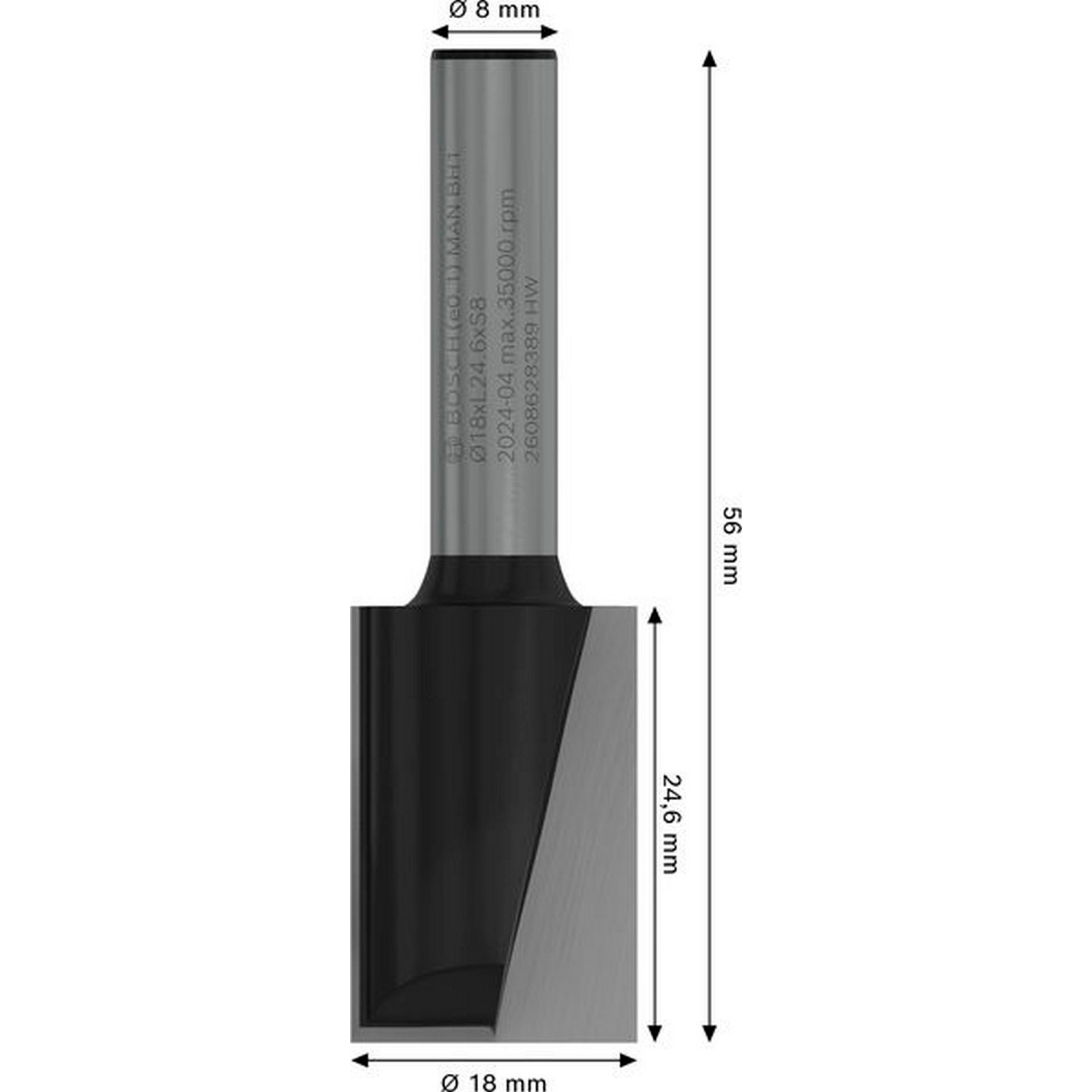 Bosch PRO Nutfräser, zweischneidig, D 18 mm, L 24,6 mm, S 8 mm #2608628389