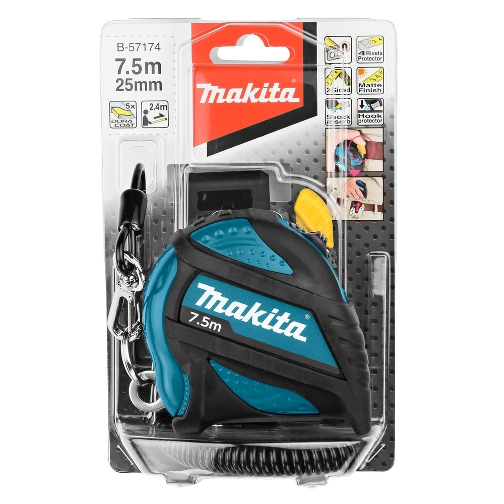 Makita Profi-Rollmaßband mit Spiralkabel und Gürtelclip, 7,5 m #B-57174