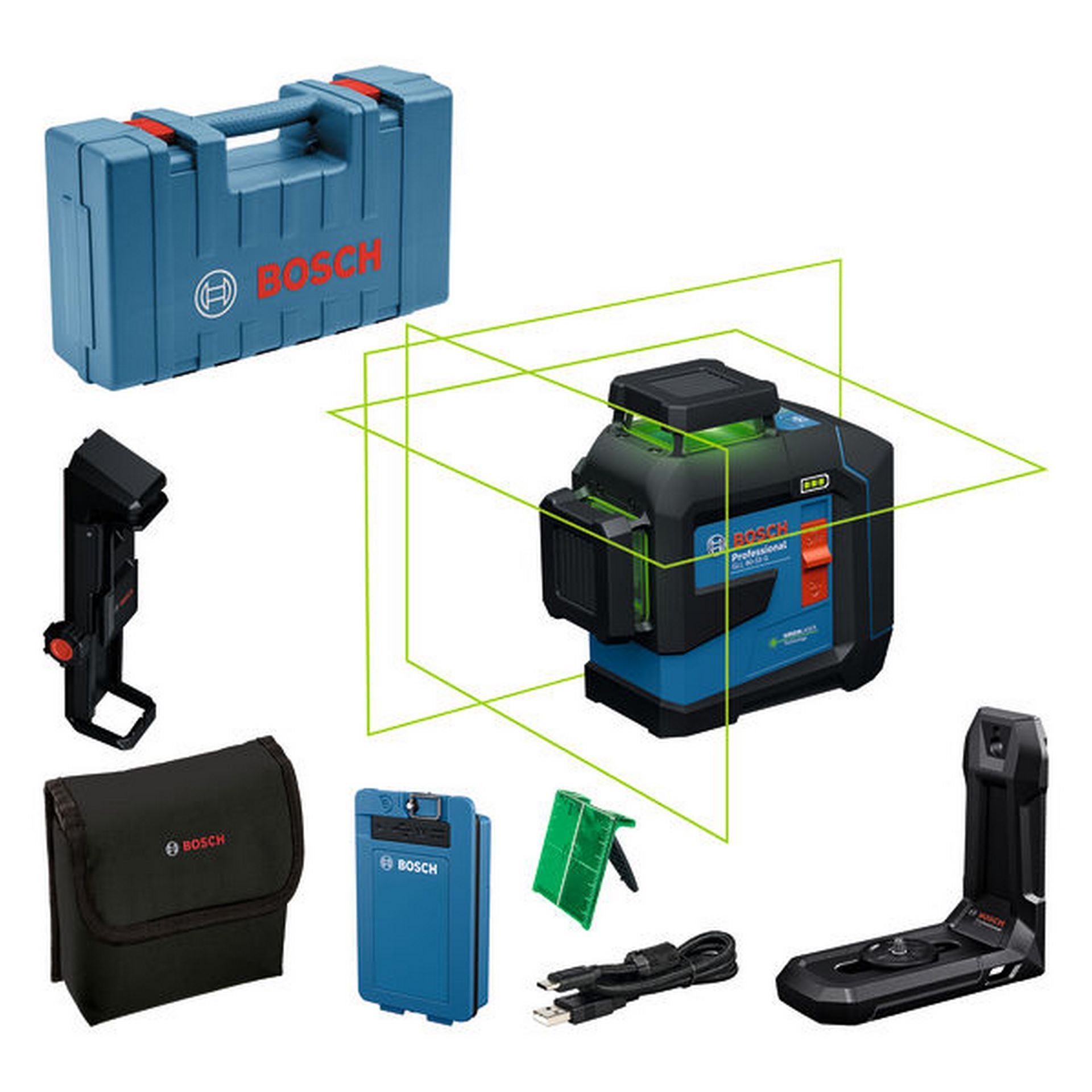 Bosch Linienlaser GLL 80-33 G, BA 3.7V 3.0Ah XL + USB-C®-Kabel im Handwerkerkoffer #0601065501