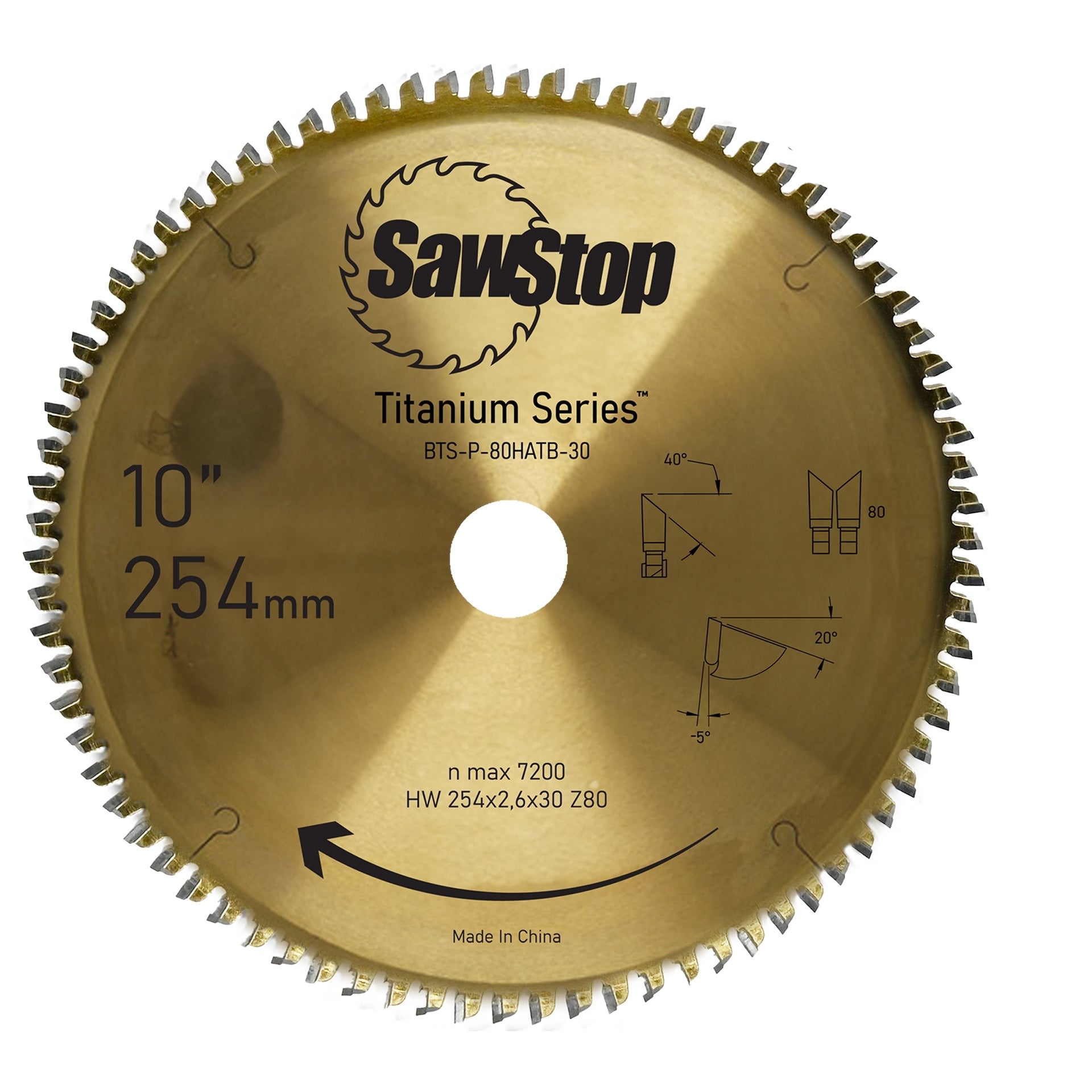 SawStop Feinzahn-Sägeblatt 254x3,2/2,4x30, WZ80 - TITANIUM Serie #BTS-P-80HATB-30