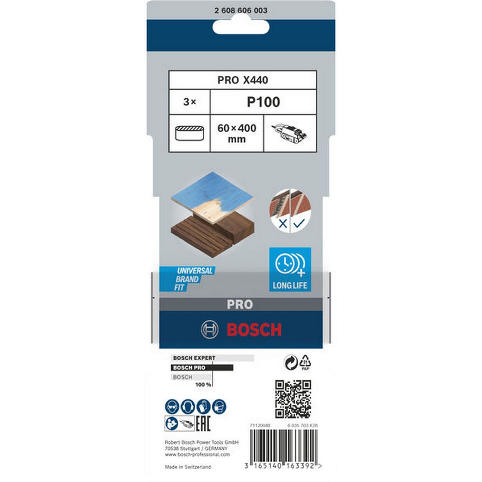 Bosch PRO X440 Schleifband, 60 x 400 mm, 100, 3-tlg. #2608606003