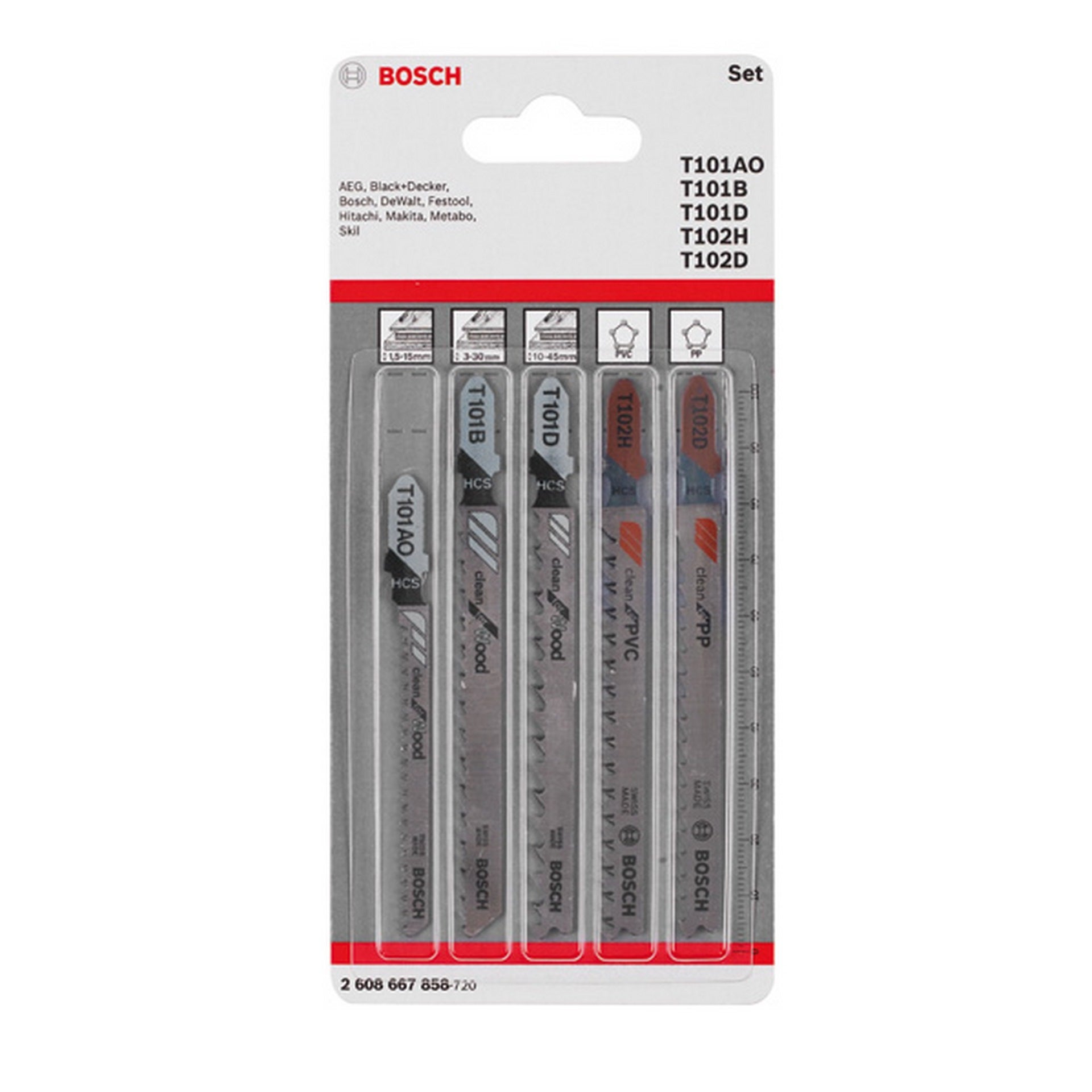 Bosch 5-tlg. Stichsägeblatt-Set Wood and Plastics, T-Schaft #2608667858