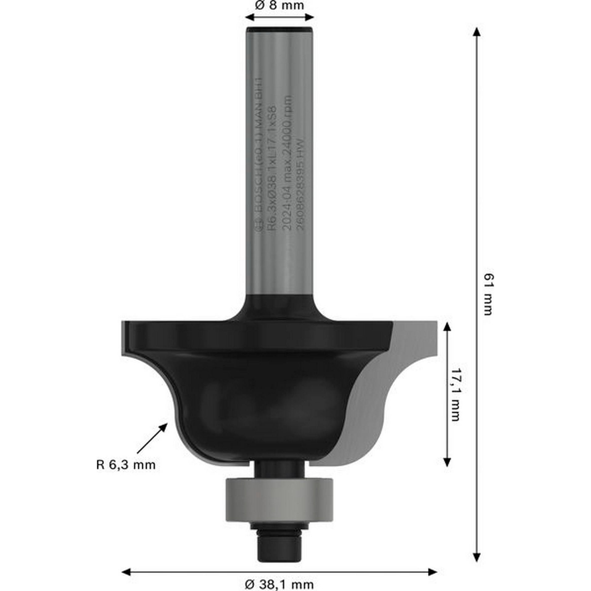 Bosch PRO Profilfräser klassisch, R 6,3 mm, S 8 mm #2608628395