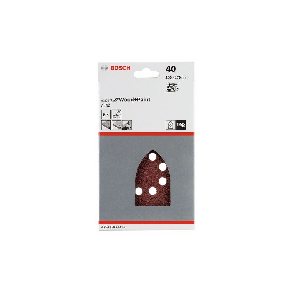 Bosch Schleifblatt C430, 100 x 170 mm, 40, 8 Löcher, Klett, 5er-Pack #2608605182