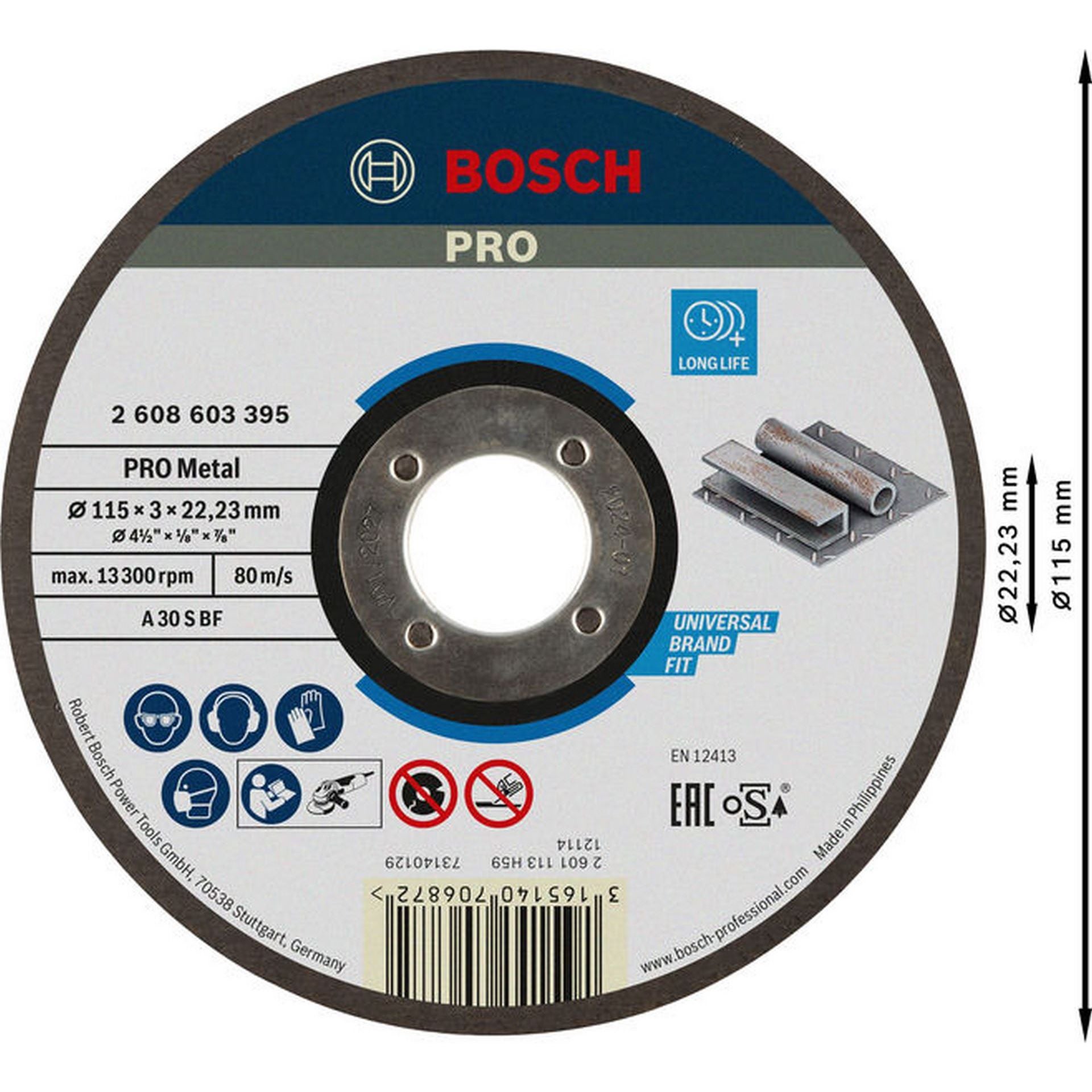 Bosch PRO Metal Gebundene Trennscheibe, 115 x 3 x 22,23 mm #2608603395