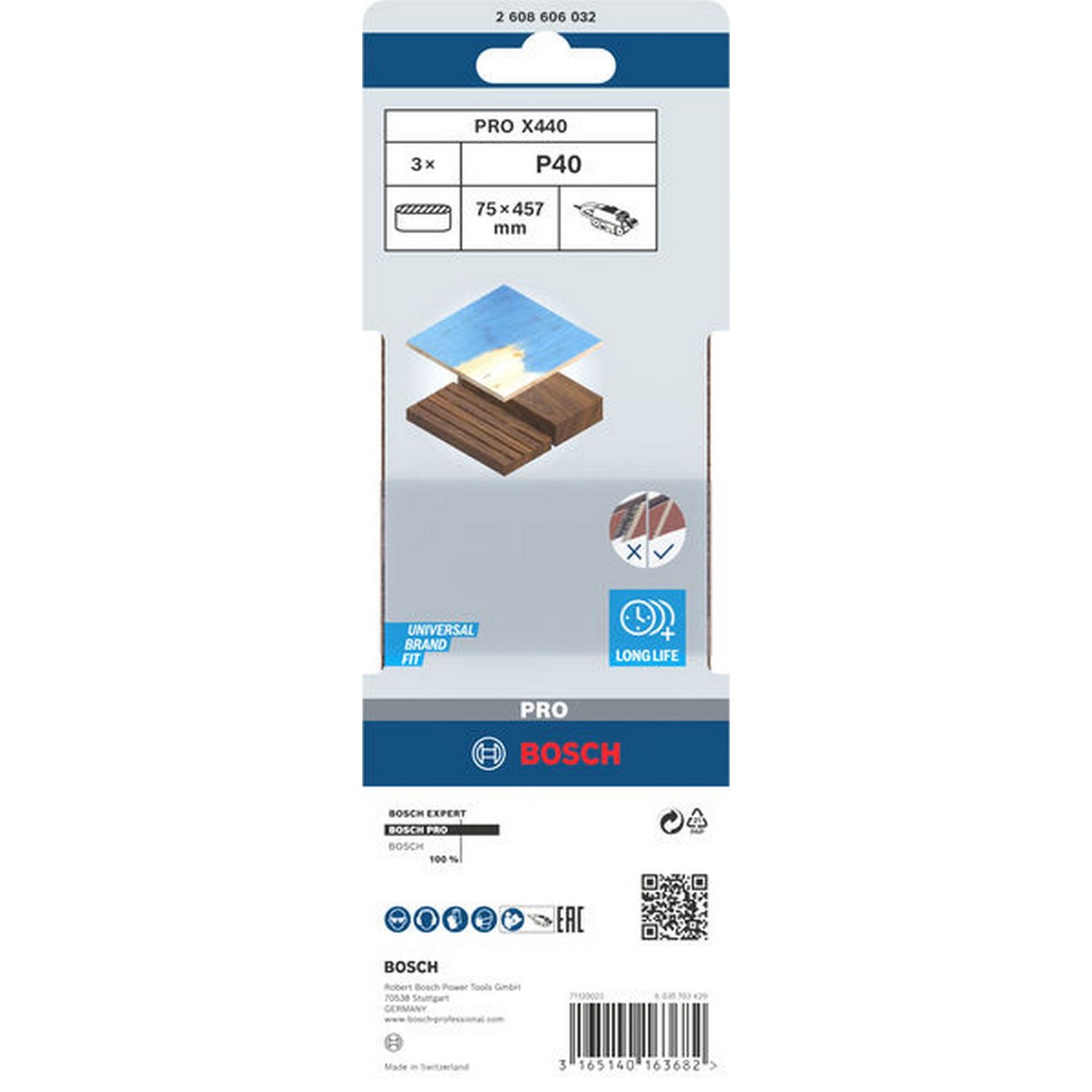 Bosch PRO X440 Schleifband, 75 x 457 mm, G40, 3-tlg. #2608606032
