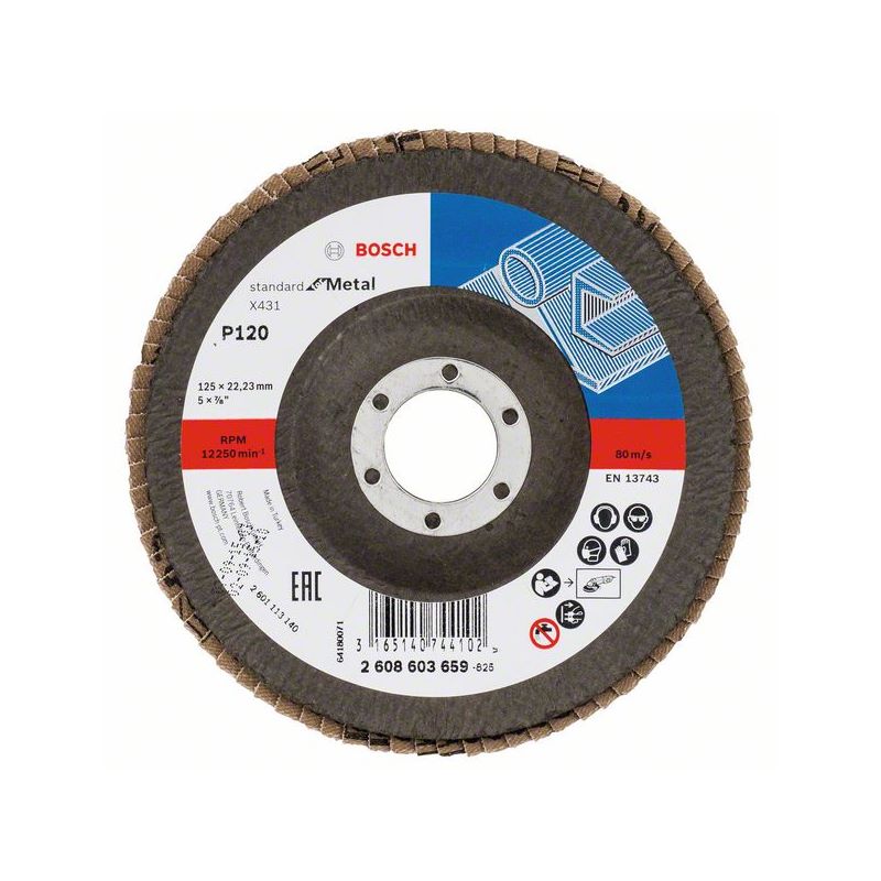 Bosch Fächerschleifscheibe X431 Standard for Metal, gewinkelt, 125 mm, 22,23 mm, 120 #2608603659