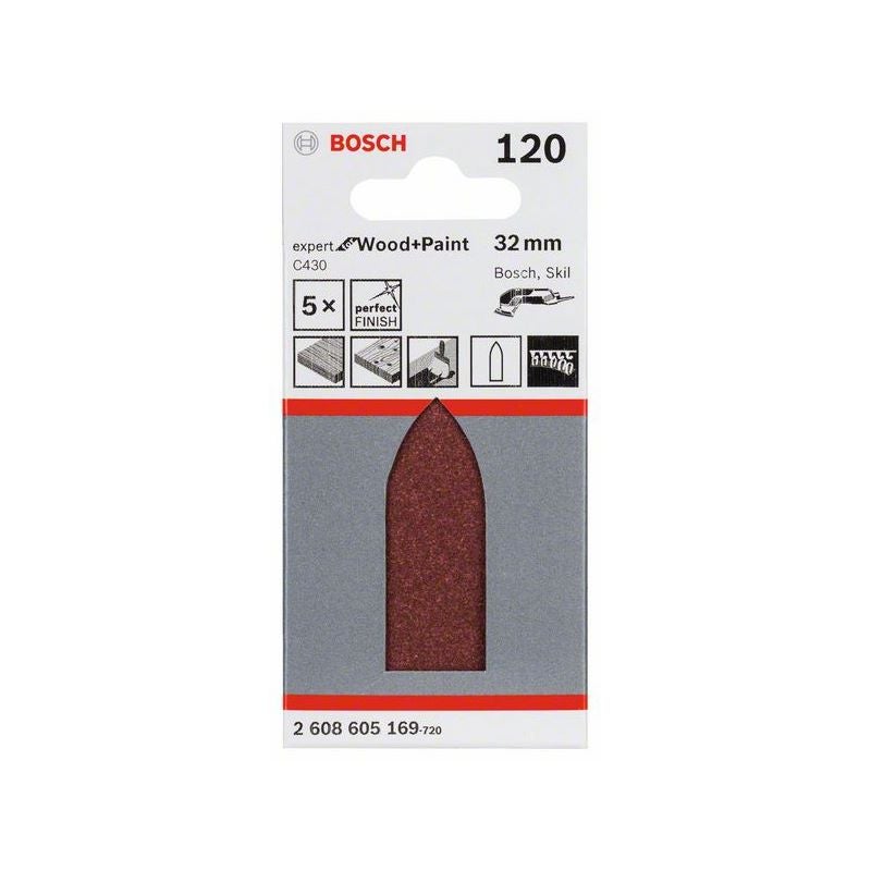 Bosch Schleifblatt C430, 32 mm, 120, ungelocht, 5er-Pack #2608605169