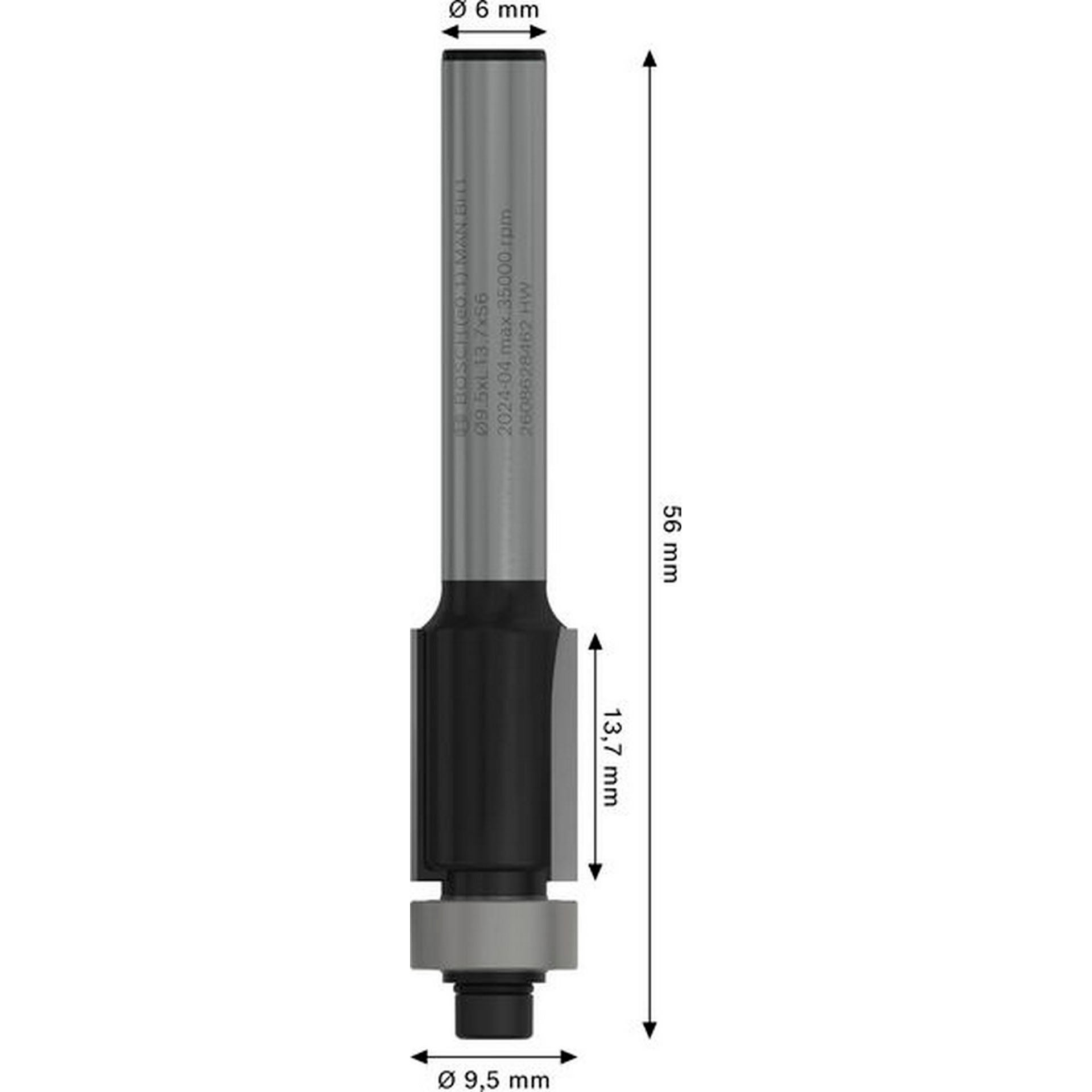 Bosch PRO Bündigfräser mit unterem Kugellager, D 9,5 mm, L 13,7 mm, S 6 mm #2608628462