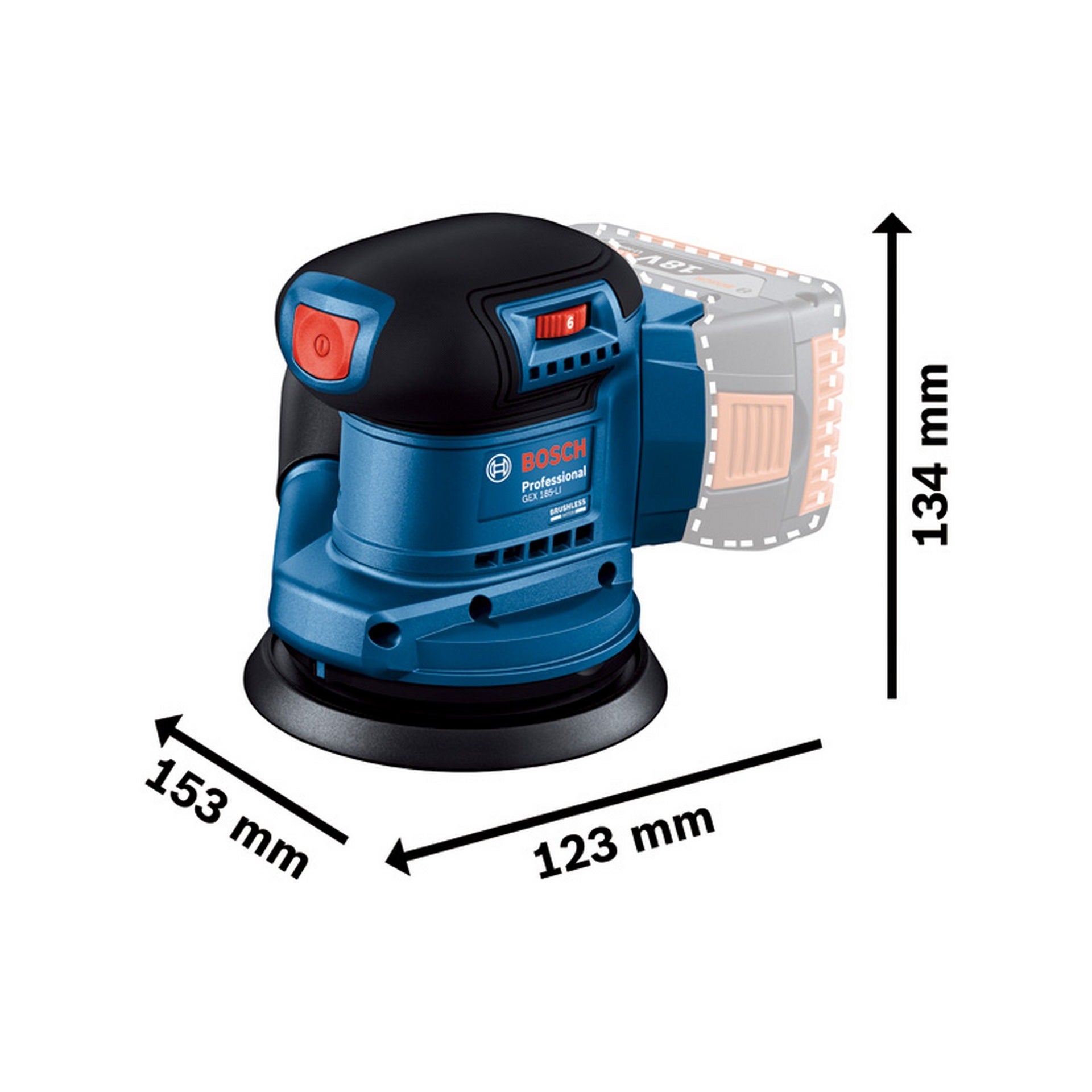 Bosch Exzenterschleifer GEX 185-LI, 1 x Akku GBA 18V 4.0Ah im Handwerkerkoffer #06013A5021