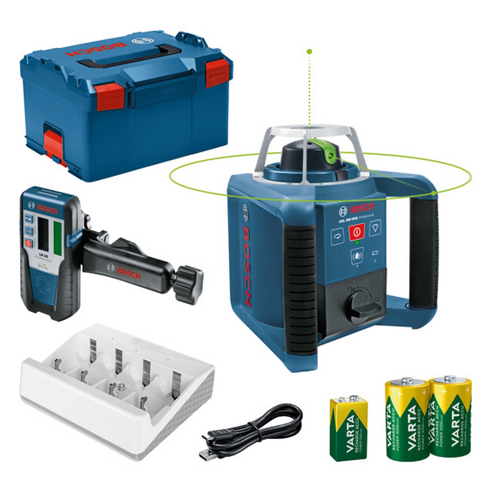 Bosch Rotationslaser GRL 300 HVG + LR 1 G, Batterien: 1 x 9V + 2 x 1,2V HR20 in L-BOXX #0601061704