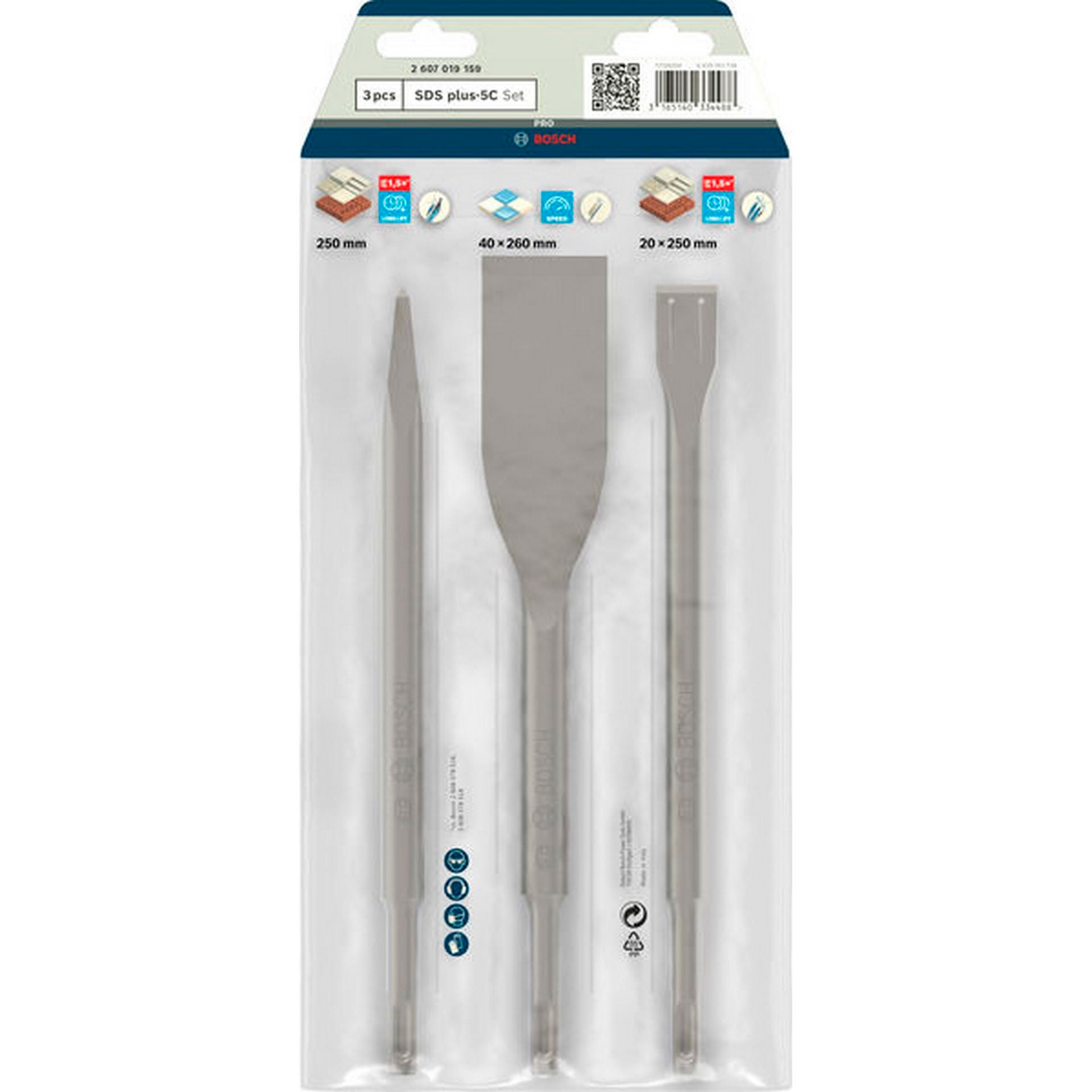 Bosch PRO SDS plus-5C Meißelset, 0; 40; 20x250; 260; 250 mm, 3-tlg. #2607019159