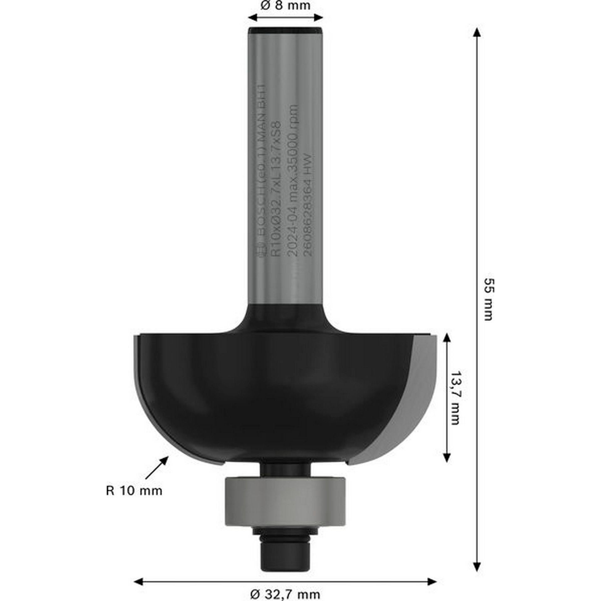 Bosch PRO Hohlkehlfräser, R 10 mm, S 8 mm #2608628364