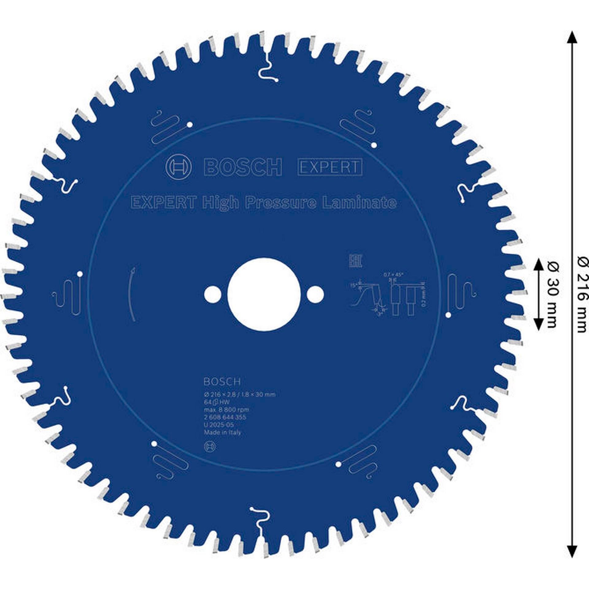 Bosch EXPERT High Pressure Laminate Kreissägeblatt, 216x2,8/1,8x30 mm, Z64 #2608644355