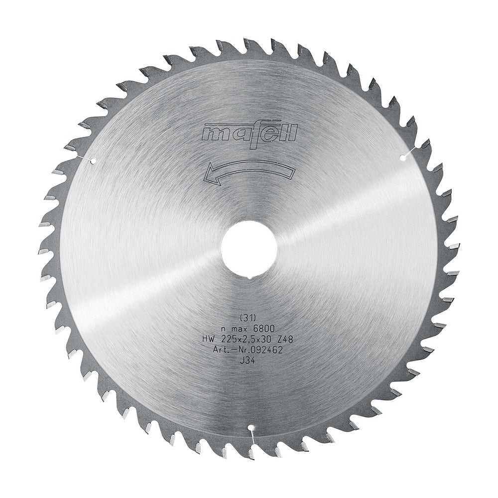 Mafell Sägeblatt-HM, 225 x 1,8/2,5 x 30 mm, Z 48, WZ für Feinschnitte #092462